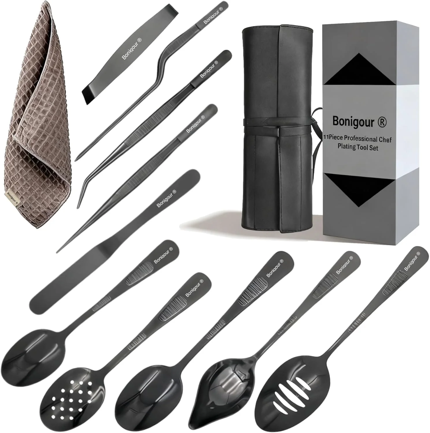 ست ابزار دیزاین غذا | ست ۱۱ تکه حرفه ای سرآشپز | ابزار دیزاین آشپزخانه | هنر مدرن آشپزی | استیل ضد زنگ (مشکی)