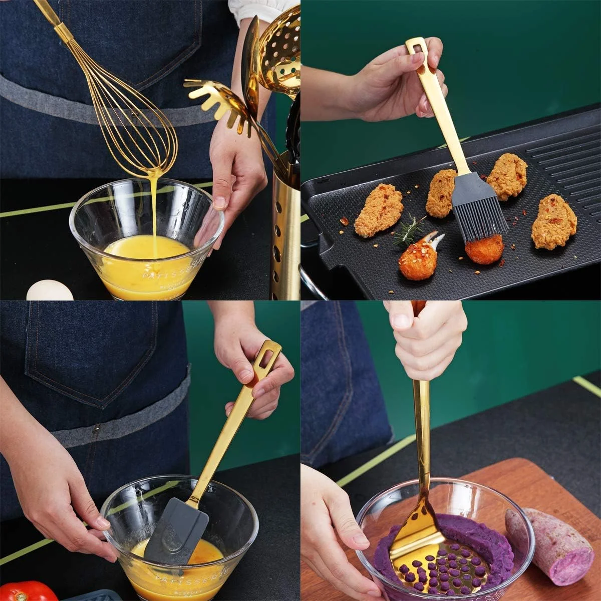 ست لوازم آشپزی طلایی برگلندر، ست ۱۳ تکه لوازم آشپزخانه استیل ضد زنگ با روکش طلای تیتانیوم، ست ابزار آشپزخانه با نگهدارنده، قابل شستشو در ماشین ظرفشویی، تمیز کردن آسان ست لوازم آشپزی طلایی برگلندر، ست ۱۳ تکه لوازم آشپزخانه استیل ضد زنگ با روکش طلای تیتانیوم، ست ابزار آشپزخانه با نگهدارنده، قابل شستشو در ماشین ظرفشویی، تمیز کردن آسان