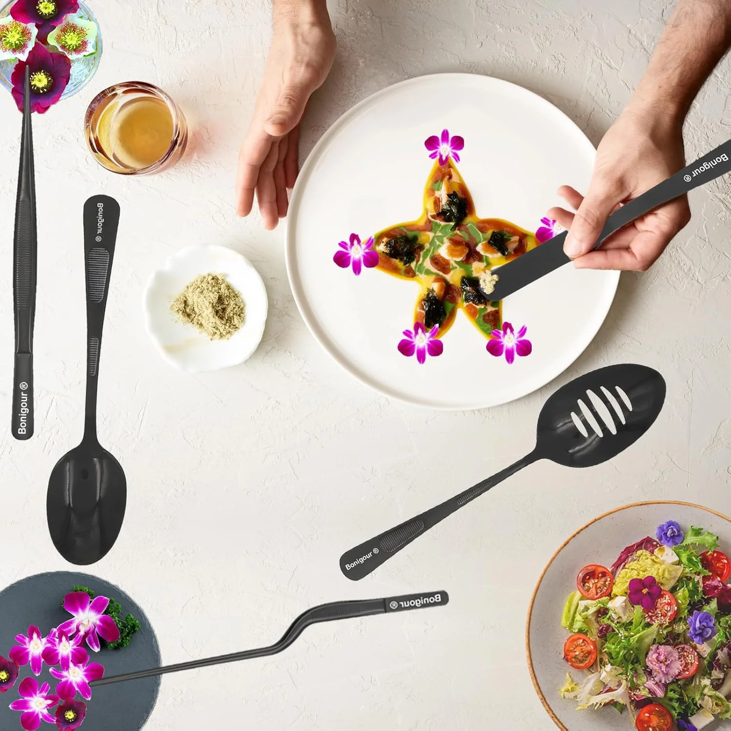 ست ابزار دیزاین غذا، ست 6 تکه حرفه ای، ابزار دیزاین سرآشپز، کفگیر، موچین برای هنر مدرن غذا، مشکی، ابزار آشپزی (مشکی) ست ابزار دیزاین غذا، ست 6 تکه حرفه ای، ابزار دیزاین سرآشپز، کفگیر، موچین برای هنر مدرن غذا، مشکی، ابزار آشپزی (مشکی)