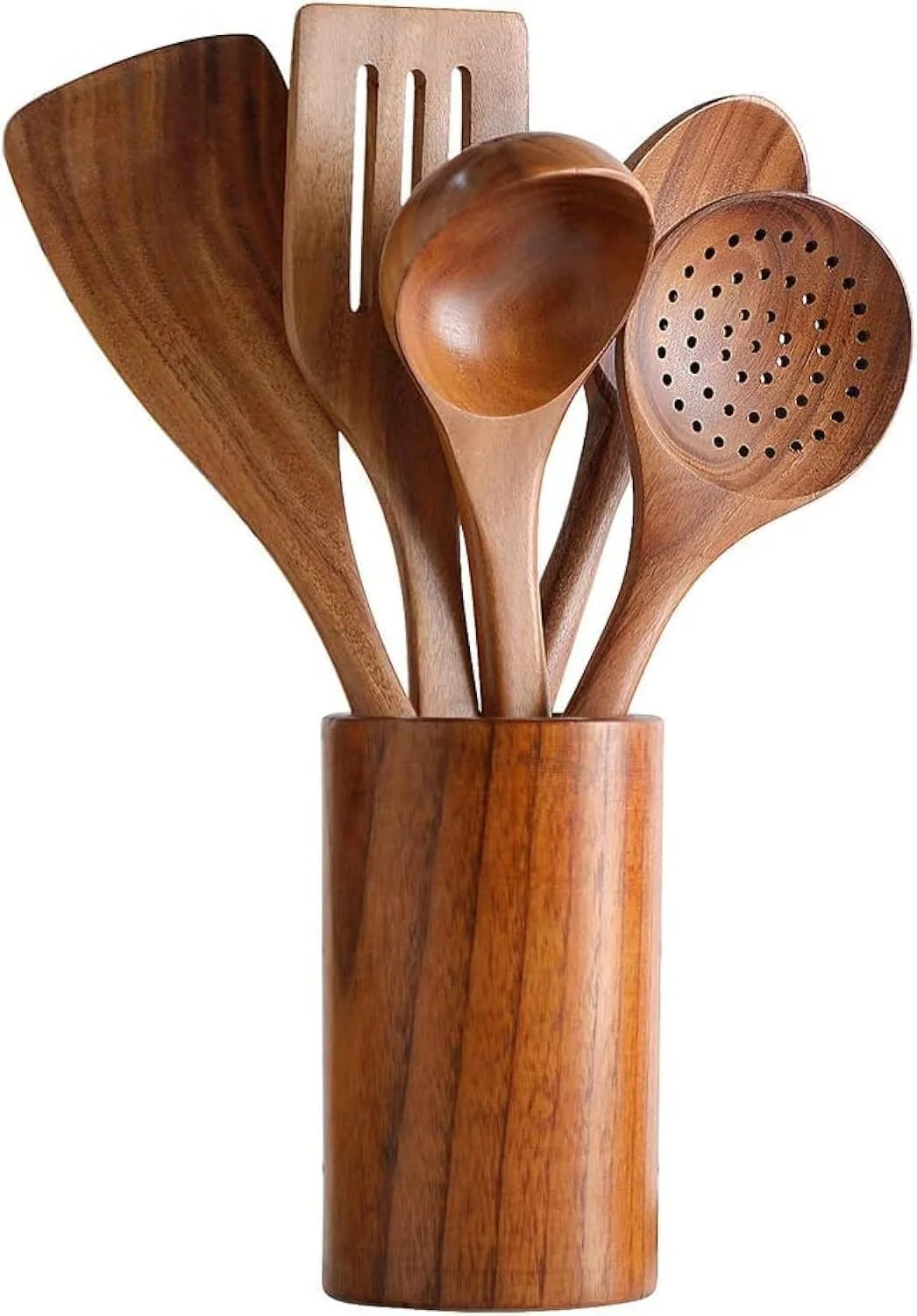 ست 6 تکه قاشق چوبی سرامیکی برای پخت و پز، ست ظروف بامبو ارگانیک با نگهدارنده، قاشق کفگیر چوبی برای هم زدن در حرارت بالا در قابلمه و تابه نچسب، کیفیت عالی (قهوه ای تیره) ست 6 تکه قاشق چوبی سرامیکی برای پخت و پز، ست ظروف بامبو ارگانیک با نگهدارنده، قاشق کفگیر چوبی برای هم زدن در حرارت بالا در قابلمه و تابه نچسب، کیفیت عالی (قهوه ای تیره)