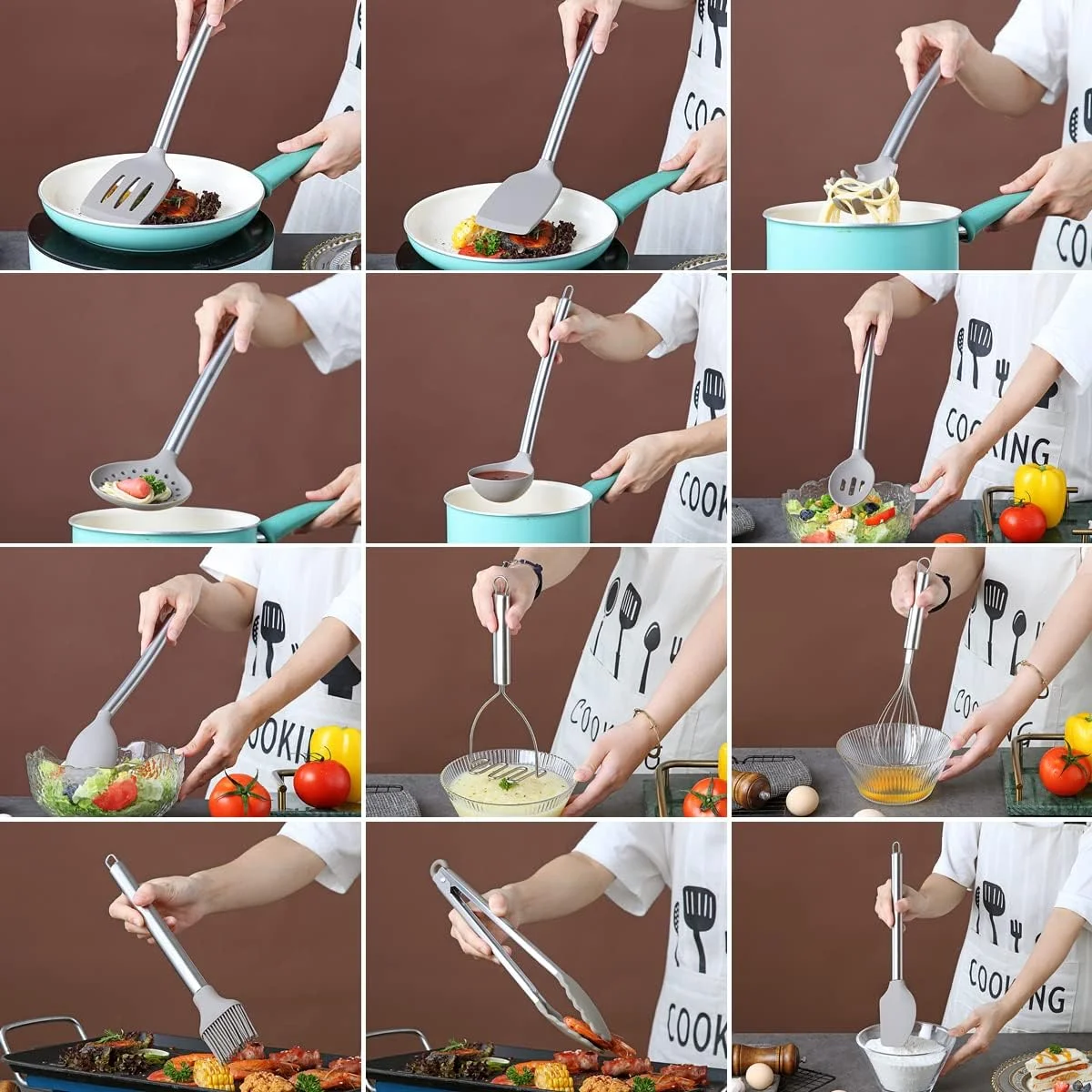 ست لوازم آشپزخانه برگلندر 38 تکه، ست لوازم آشپزی سیلیکونی نچسب، ست ابزار آشپزخانه، ست قاشق و کفگیر با نگهدارنده استیل ضد زنگ محکم، قابل شستشو در ماشین ظرفشویی