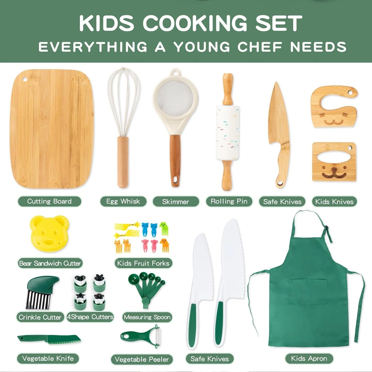 ست چاقوی ایمن کودک برای آشپزی واقعی، ابزار آشپزخانه مونته سوری برای کودکان نوپا، ست آشپزی و پخت با برش چین دار و پیش بند برای دختران و پسران ست چاقوی ایمن کودک برای آشپزی واقعی، ابزار آشپزخانه مونته سوری برای کودکان نوپا، ست آشپزی و پخت با برش چین دار و پیش بند برای دختران و پسران