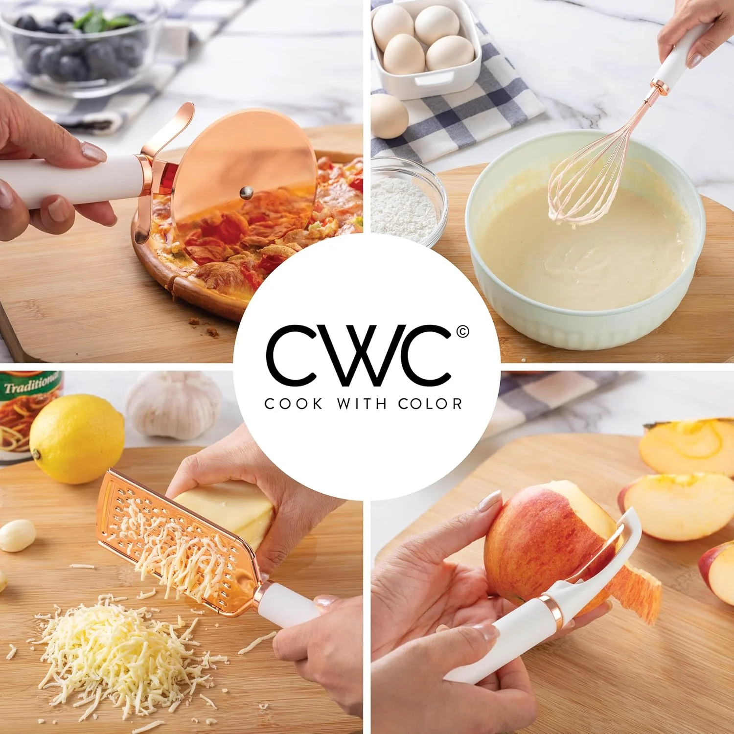 کوک ویت کالر (سفید) - ست ۷ تکه ابزار آشپزخانه کوک ویت کالر، روکش مسی، استیل ضد زنگ با دسته های نایلونی نرم و سفید کوک ویت کالر (سفید) - ست ۷ تکه ابزار آشپزخانه کوک ویت کالر، روکش مسی، استیل ضد زنگ با دسته های نایلونی نرم و سفید