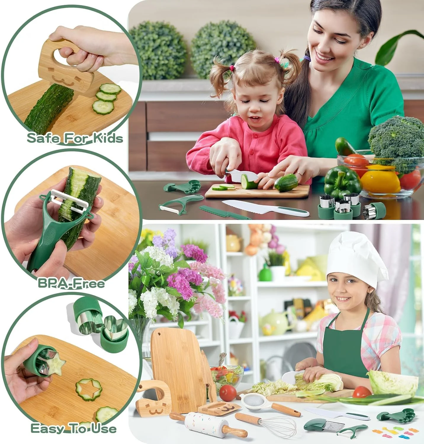 ست چاقوی ایمن کودک برای آشپزی واقعی، ابزار آشپزخانه مونته سوری برای کودکان نوپا، ست آشپزی و پخت با برش چین دار و پیش بند برای دختران و پسران ست چاقوی ایمن کودک برای آشپزی واقعی، ابزار آشپزخانه مونته سوری برای کودکان نوپا، ست آشپزی و پخت با برش چین دار و پیش بند برای دختران و پسران