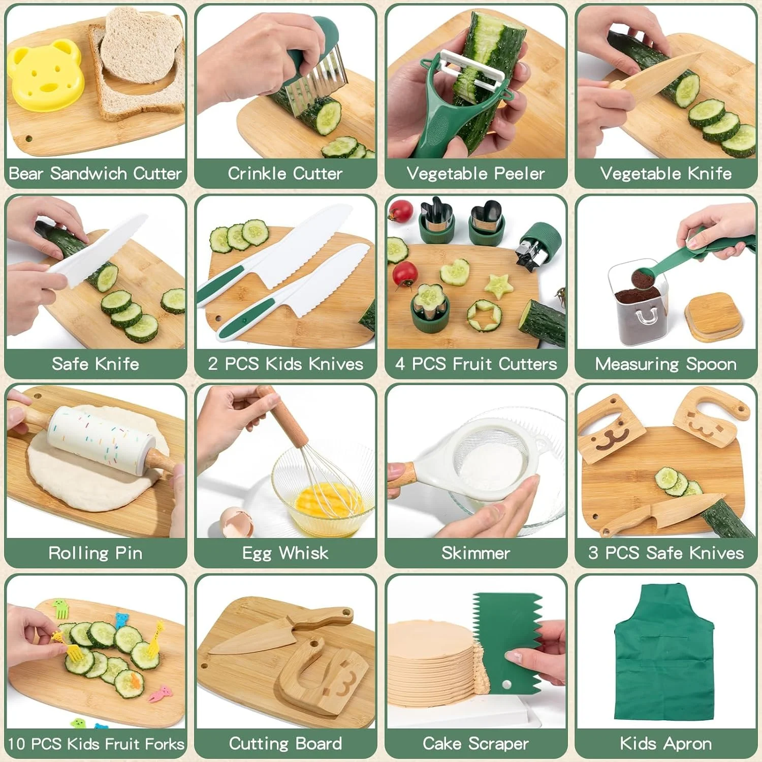 ست چاقوی ایمن کودک برای آشپزی واقعی، ابزار آشپزخانه مونته سوری برای کودکان نوپا، ست آشپزی و پخت با برش چین دار و پیش بند برای دختران و پسران ست چاقوی ایمن کودک برای آشپزی واقعی، ابزار آشپزخانه مونته سوری برای کودکان نوپا، ست آشپزی و پخت با برش چین دار و پیش بند برای دختران و پسران