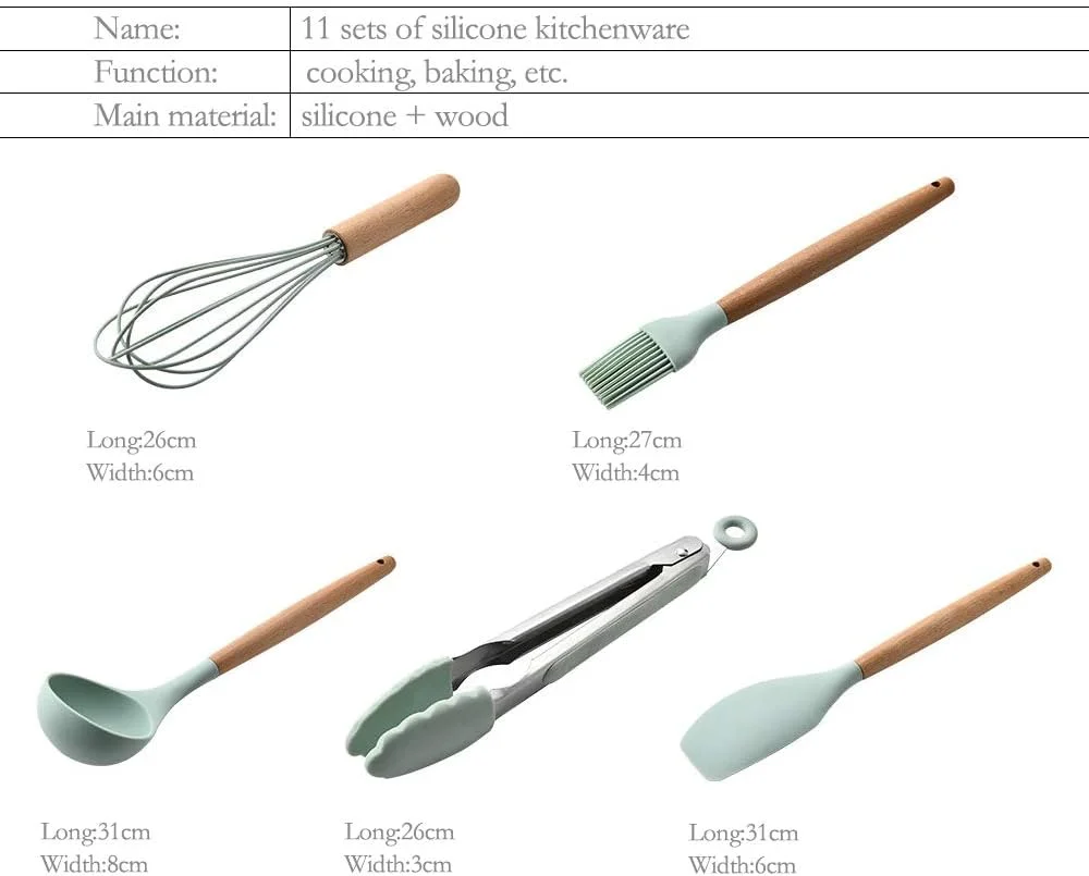 ست ۱۱ تکه ابزار آشپزی سیلیکونی با دسته چوبی بامبو مناسب ظروف نچسب ست ۱۱ تکه ابزار آشپزی سیلیکونی با دسته چوبی بامبو مناسب ظروف نچسب