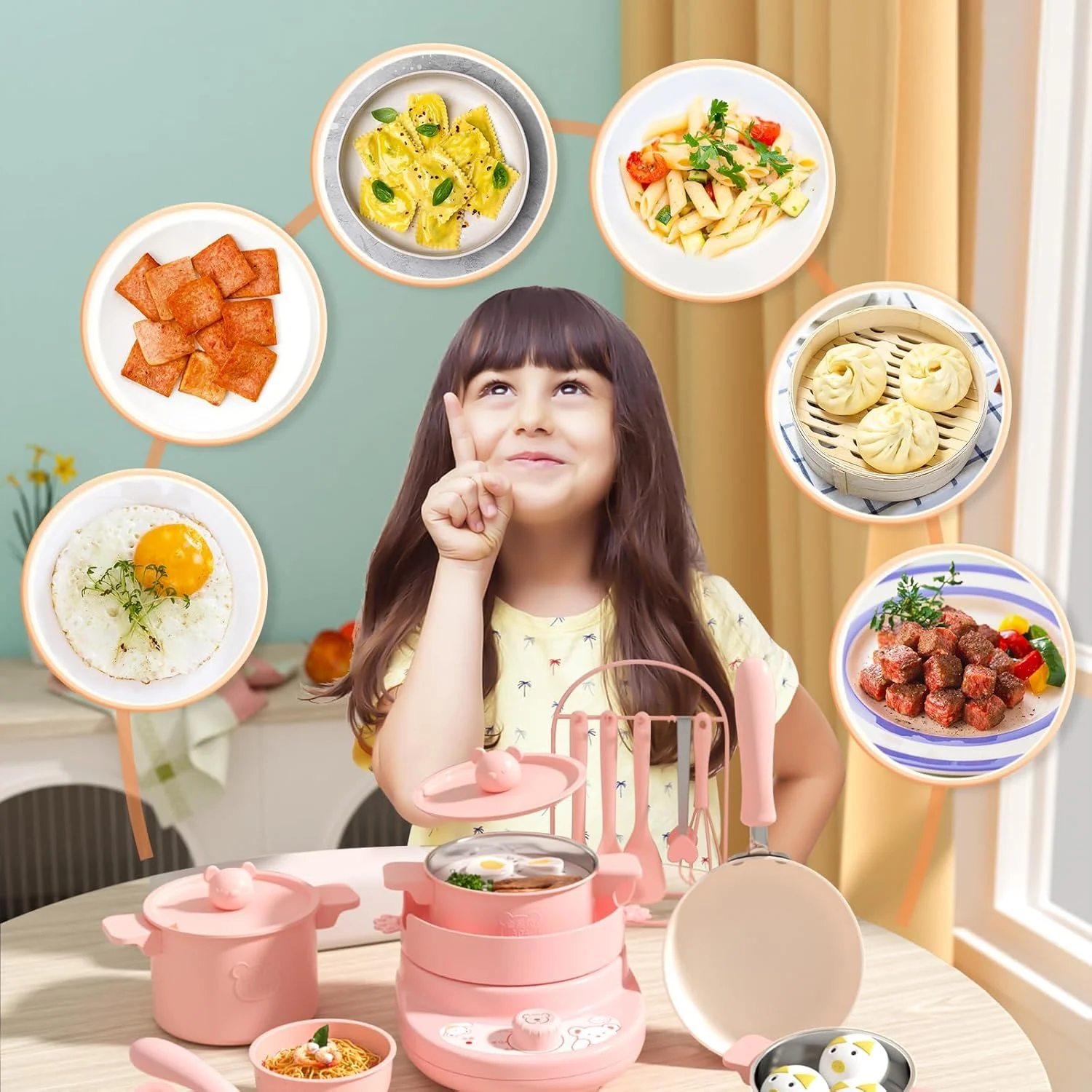 ست آشپزی کودک، ابزار آشپزی ایمن و آسان برای کودکان 8 تا 12 سال، مناسب برای تهیه غذای واقعی (صورتی)