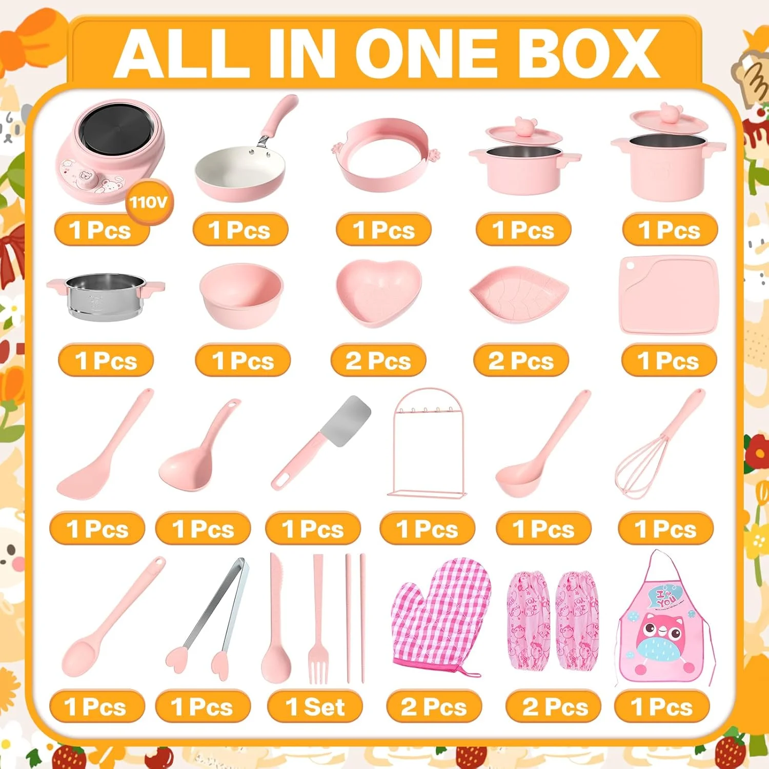 ست آشپزی کودک، ابزار آشپزی ایمن و آسان برای کودکان 8 تا 12 سال، مناسب برای تهیه غذای واقعی (صورتی)