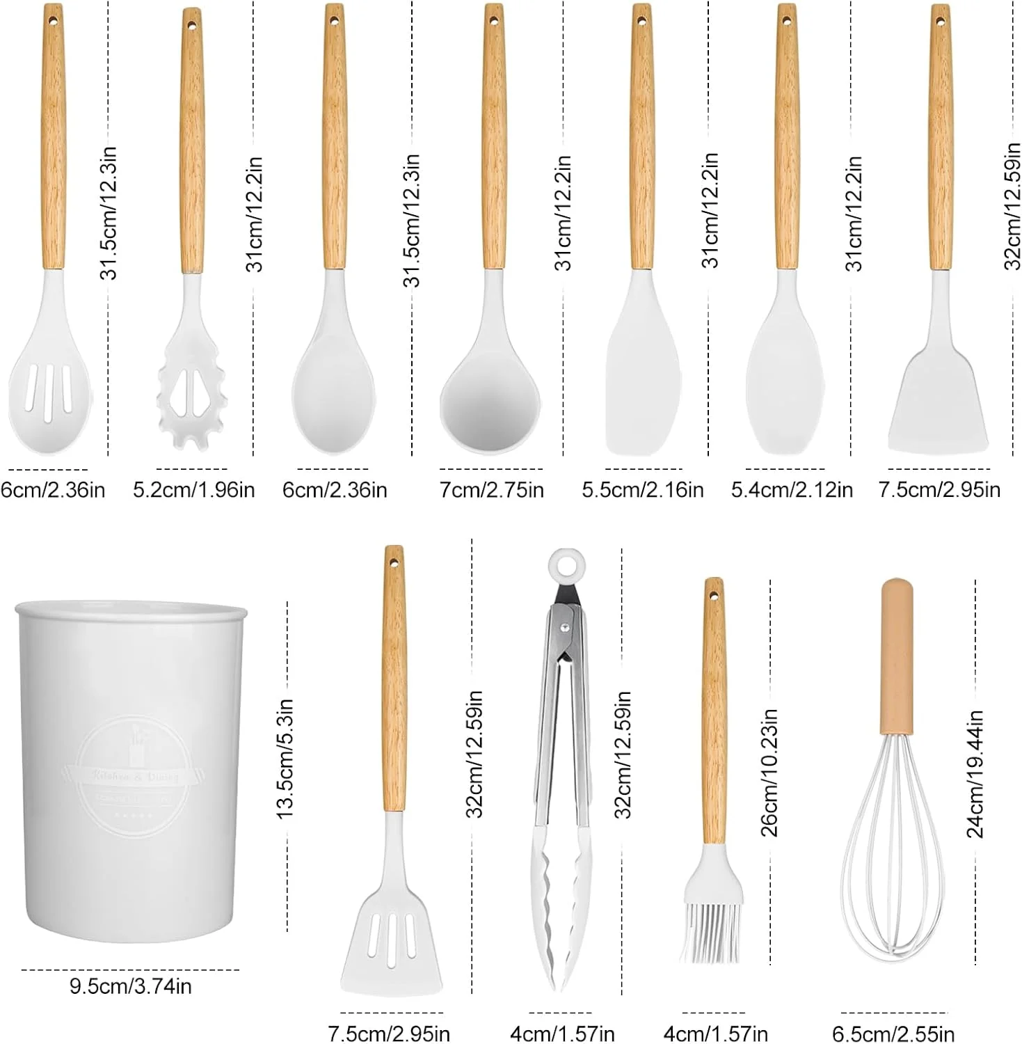 ست لوازم آشپزی سیلیکونی ۱۲ پارچه با دسته چوبی، قاشق های آشپزی نچسب، ست لوازم آشپزی سیلیکونی مقاوم در برابر حرارت (سفید) ست لوازم آشپزی سیلیکونی ۱۲ پارچه با دسته چوبی، قاشق های آشپزی نچسب، ست لوازم آشپزی سیلیکونی مقاوم در برابر حرارت (سفید)