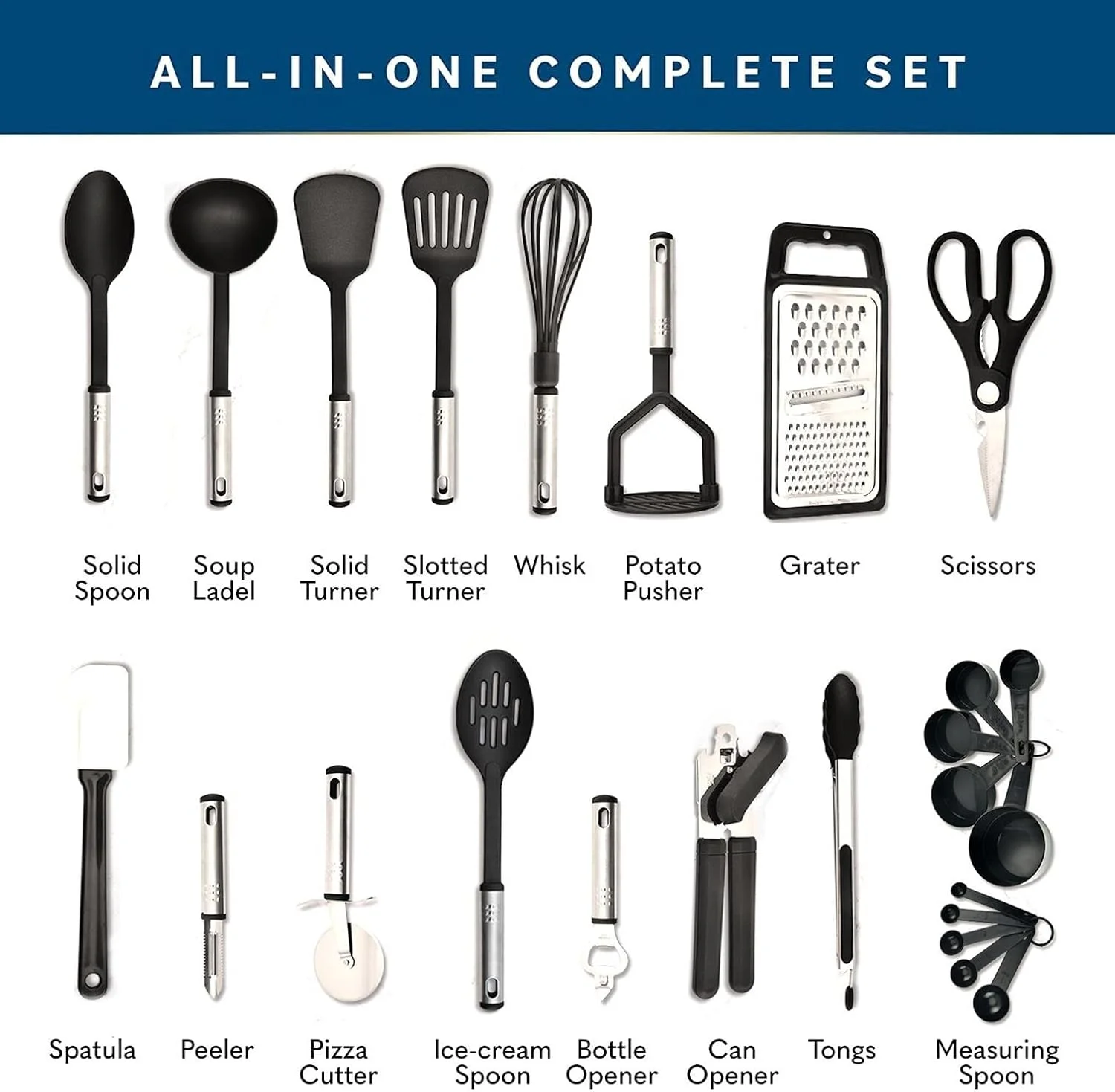 ست 25 تکه لوازم آشپزخانه - ست لوازم آشپزی نایلونی و استیل ضد زنگ - لوازم آشپزخانه نچسب با کفگیر - ست لوازم آشپزخانه - ست ابزار آشپزخانه