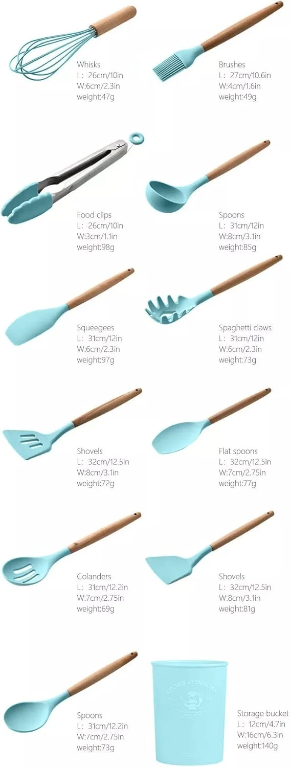 ست ۱۱ پارچه ظروف آشپزخانه سیلیکونی نچسب "FOFA" با دسته چوبی و سطل نگهداری - ست ظروف آشپزی سیلیکونی برای خلق آثار آشپزی بی دردسر (سبز) ست ۱۱ پارچه ظروف آشپزخانه سیلیکونی نچسب "FOFA" با دسته چوبی و سطل نگهداری - ست ظروف آشپزی سیلیکونی برای خلق آثار آشپزی بی دردسر (سبز)