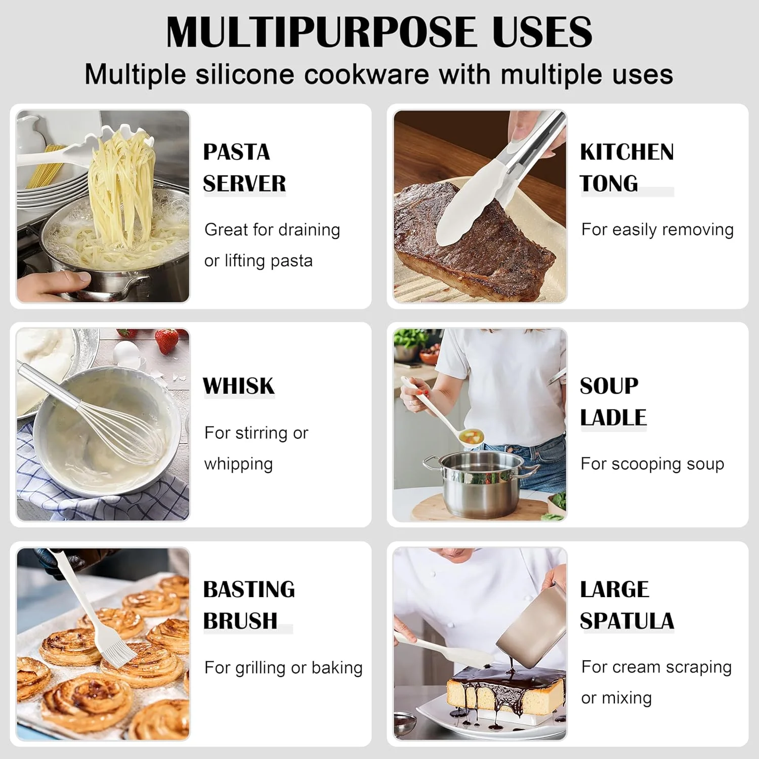 ست لوازم آشپزی سیلیکونی هاور، 14 تکه، مقاوم در برابر حرارت، مناسب برای ظروف نچسب، ابزار آشپزخانه شامل قاشق، کفگیر، همزن، قابل شستشو در ماشین ظرفشویی (سفید) ست لوازم آشپزی سیلیکونی هاور، 14 تکه، مقاوم در برابر حرارت، مناسب برای ظروف نچسب، ابزار آشپزخانه شامل قاشق، کفگیر، همزن، قابل شستشو در ماشین ظرفشویی (سفید)