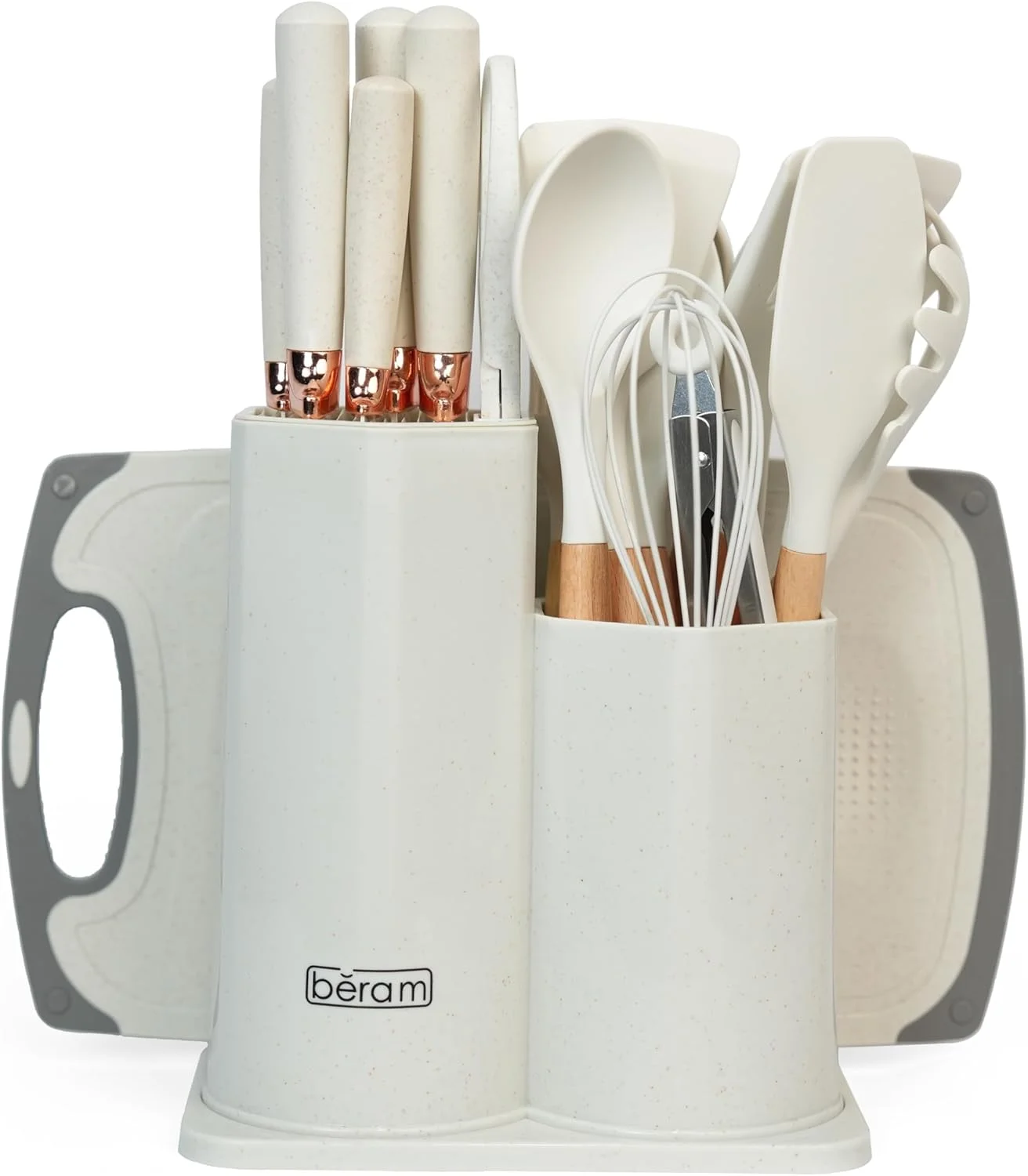 ست ۱۹ تکه ابزار آشپزی برام شامل انبر، قاشق، کفگیر و برگردان از جنس سیلیکون مقاوم در برابر حرارت با دستههای چوبی، ست چاقوهای آشپزخانه نچسب و ابزار، بژ ست ۱۹ تکه ابزار آشپزی برام شامل انبر، قاشق، کفگیر و برگردان از جنس سیلیکون مقاوم در برابر حرارت با دستههای چوبی، ست چاقوهای آشپزخانه نچسب و ابزار، بژ