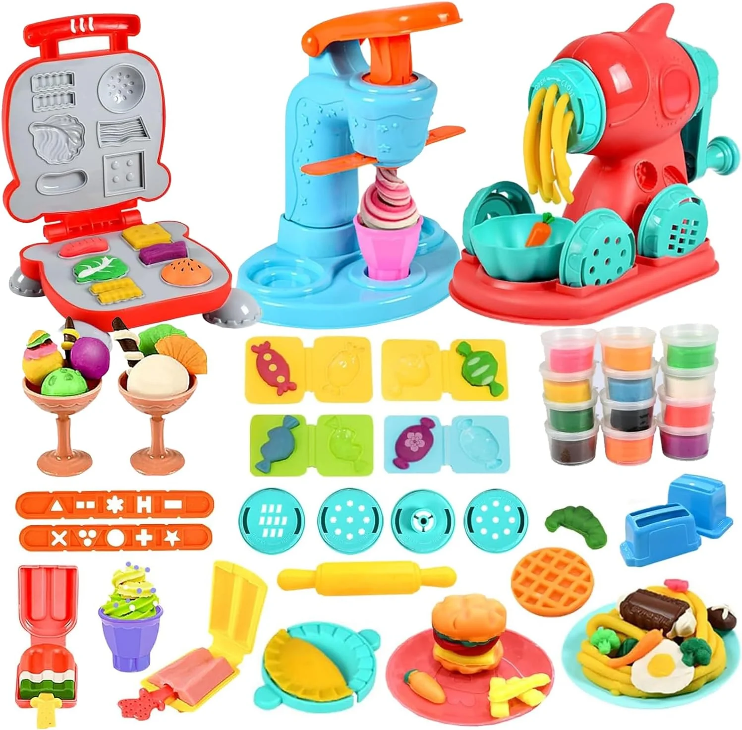مجموعه خمیر بازی آشپزخانه 3 در 1 Masroo، دستگاه سازنده بستنی، نودل و همبرگر، اسباب بازی های مدل سازی غذا و هنرهای دستی، کیت ابزار لوکس برای پسران، دختران، کودکان و نوپایان 3 سال به بالا