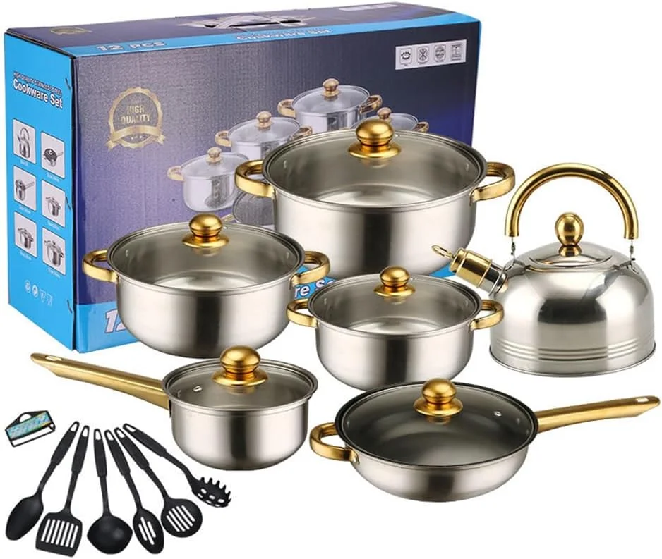 ست ۱۸ پارچه ظروف آشپزی استیل ضد زنگ، ست قابلمه و تابه، ست ظروف آشپزی غیر سمی، ست آشپزی القایی، ابزار آشپزخانه، نقره ای ست ۱۸ پارچه ظروف آشپزی استیل ضد زنگ، ست قابلمه و تابه، ست ظروف آشپزی غیر سمی، ست آشپزی القایی، ابزار آشپزخانه، نقره ای