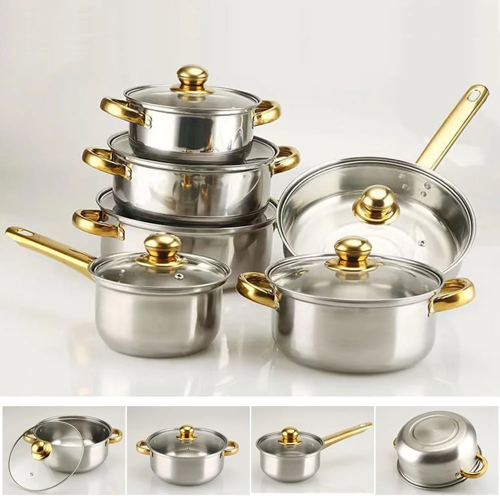 ست ۱۸ پارچه ظروف آشپزی استیل ضد زنگ، ست قابلمه و تابه، ست ظروف آشپزی غیر سمی، ست آشپزی القایی، ابزار آشپزخانه، نقره ای