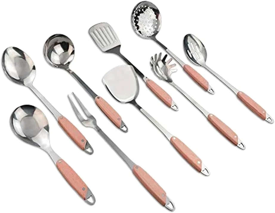 ست لوازم آشپزی 9 تکه، ست لوازم آشپزی استیل ضد زنگ، ابزار آشپزخانه، ست ابزار آشپزی - نچسب، مقاوم در برابر حرارت، قابل شستشو در ماشین ظرفشویی و تمیز کردن آسان
