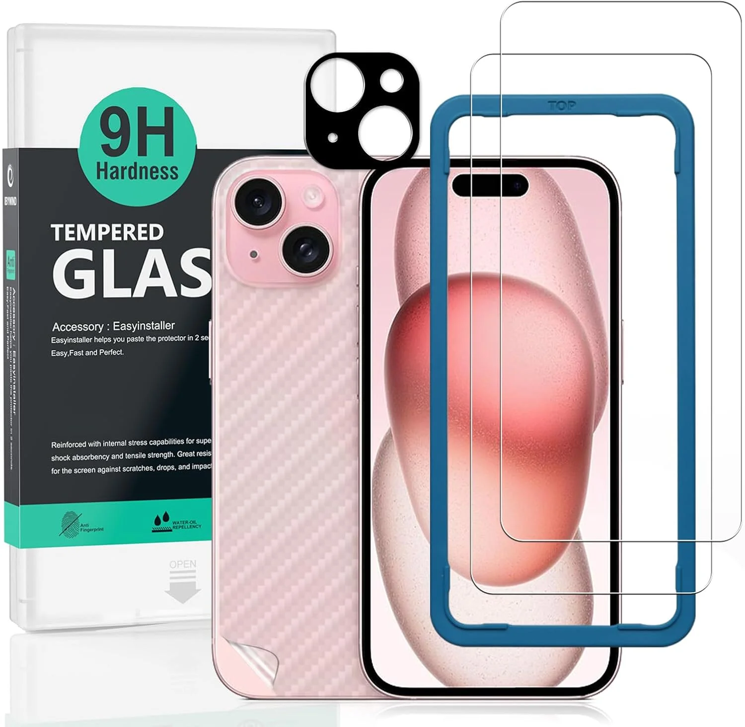 محافظ صفحه نمایش 2 عددی Ibywind سازگار با Apple iPhone 15 5G 6.1 اینچ، شیشه حرارت دیده با سختی 9H، همراه با 1 عدد محافظ لنز دوربین، 1 عدد فیلم فیبر کربن پشت، نصب آسان، محافظت در برابر ضربه محافظ صفحه نمایش 2 عددی Ibywind سازگار با Apple iPhone 15 5G 6.1 اینچ، شیشه حرارت دیده با سختی 9H، همراه با 1 عدد محافظ لنز دوربین، 1 عدد فیلم فیبر کربن پشت، نصب آسان، محافظت در برابر ضربه