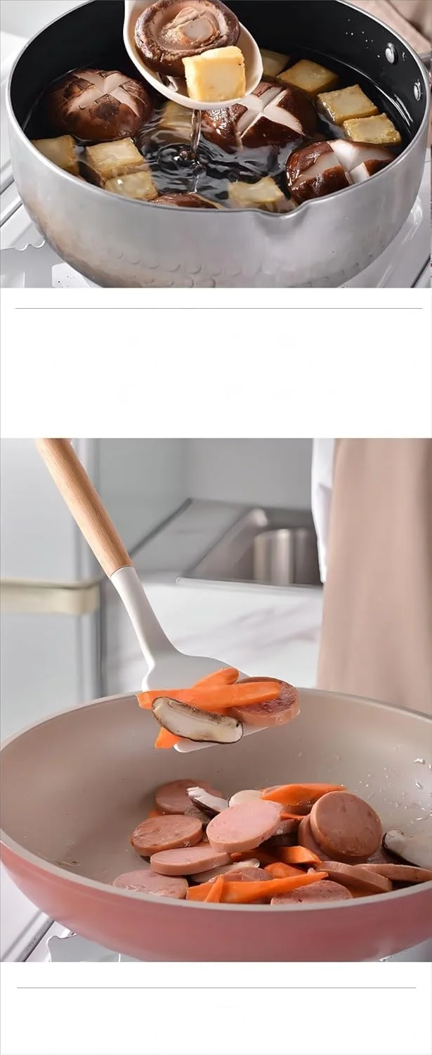 ست ۱۴ تکه ظروف آشپزی سیلیکونی Randx، قاشق های چوبی مقاوم در برابر حرارت، ابزار آشپزی برای ظروف نچسب