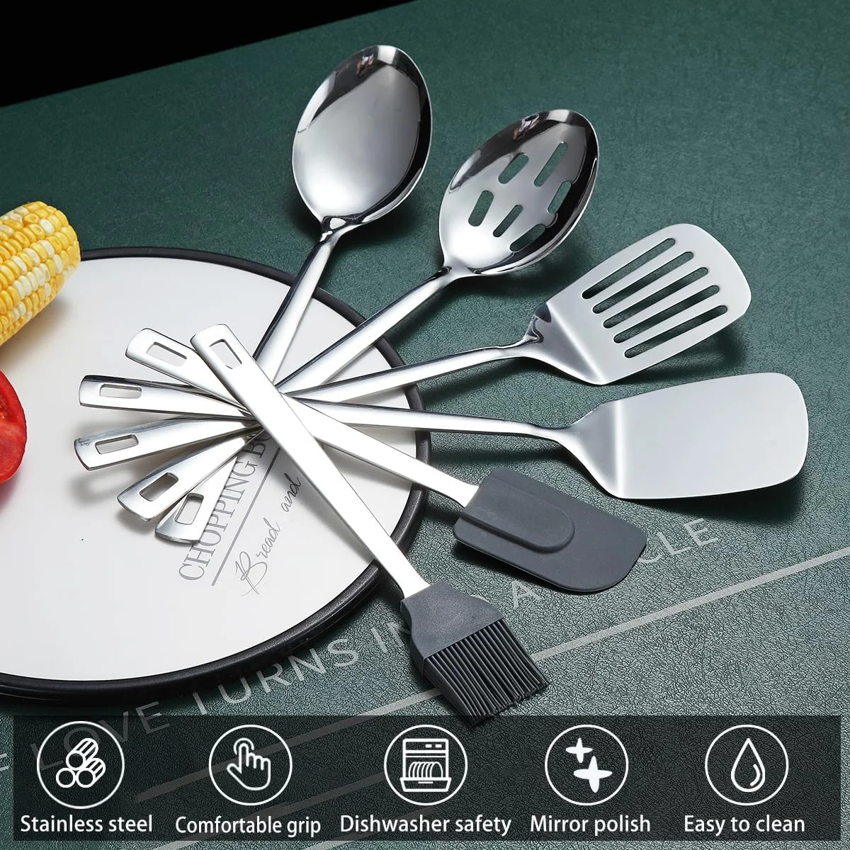 ست ۴۰ پارچه لوازم آشپزخانه استیل ضد زنگ، ست ابزار آشپزی به همراه جا ابزاری، لوازم جانبی ضروری آشپزخانه برای خانه جدید، آپارتمان، وسایل ضروری، ست کفگیر فلزی ست ۴۰ پارچه لوازم آشپزخانه استیل ضد زنگ، ست ابزار آشپزی به همراه جا ابزاری، لوازم جانبی ضروری آشپزخانه برای خانه جدید، آپارتمان، وسایل ضروری، ست کفگیر فلزی