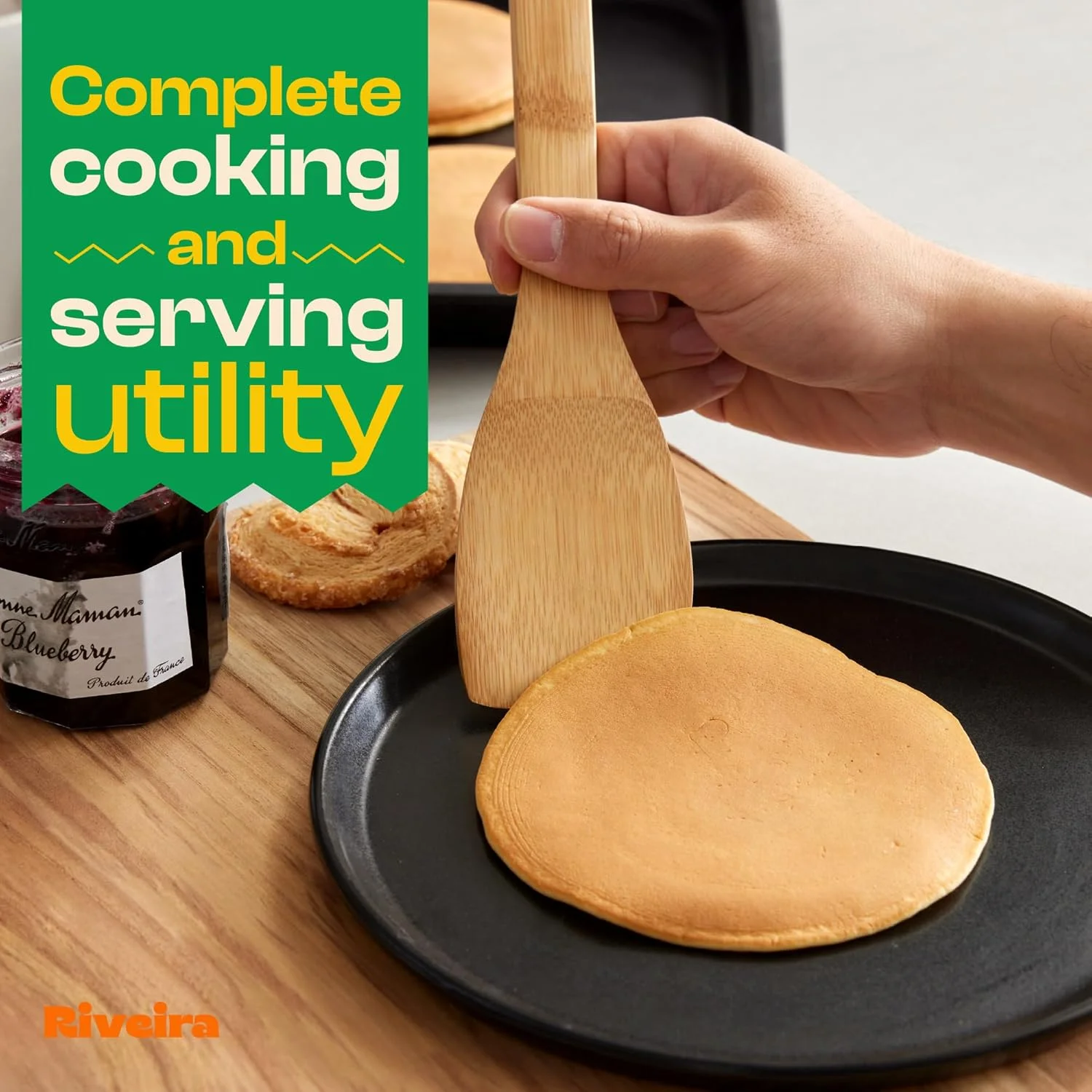 ست ۶ تکه قاشق چوبی بامبو Riveira برای پخت و پز، ست کفگیر و قاشق چوبی ضروری آپارتمان، ست لوازم آشپزخانه نچسب با کیفیت عالی، هدیه مناسب برای خانه نویی و استفاده روزمره