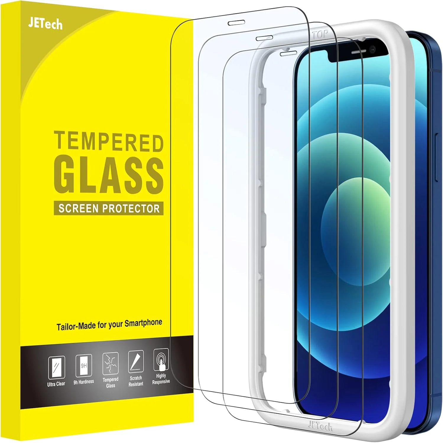 محافظ صفحه نمایش فول کاور JETech برای آیفون 12/12 پرو 6.1 اینچی، فیلم شیشه ای حرارت دیده با ابزار نصب آسان، سازگار با قاب، شفاف HD، بسته 3 عددی محافظ صفحه نمایش فول کاور JETech برای آیفون 12/12 پرو 6.1 اینچی، فیلم شیشه ای حرارت دیده با ابزار نصب آسان، سازگار با قاب، شفاف HD، بسته 3 عددی