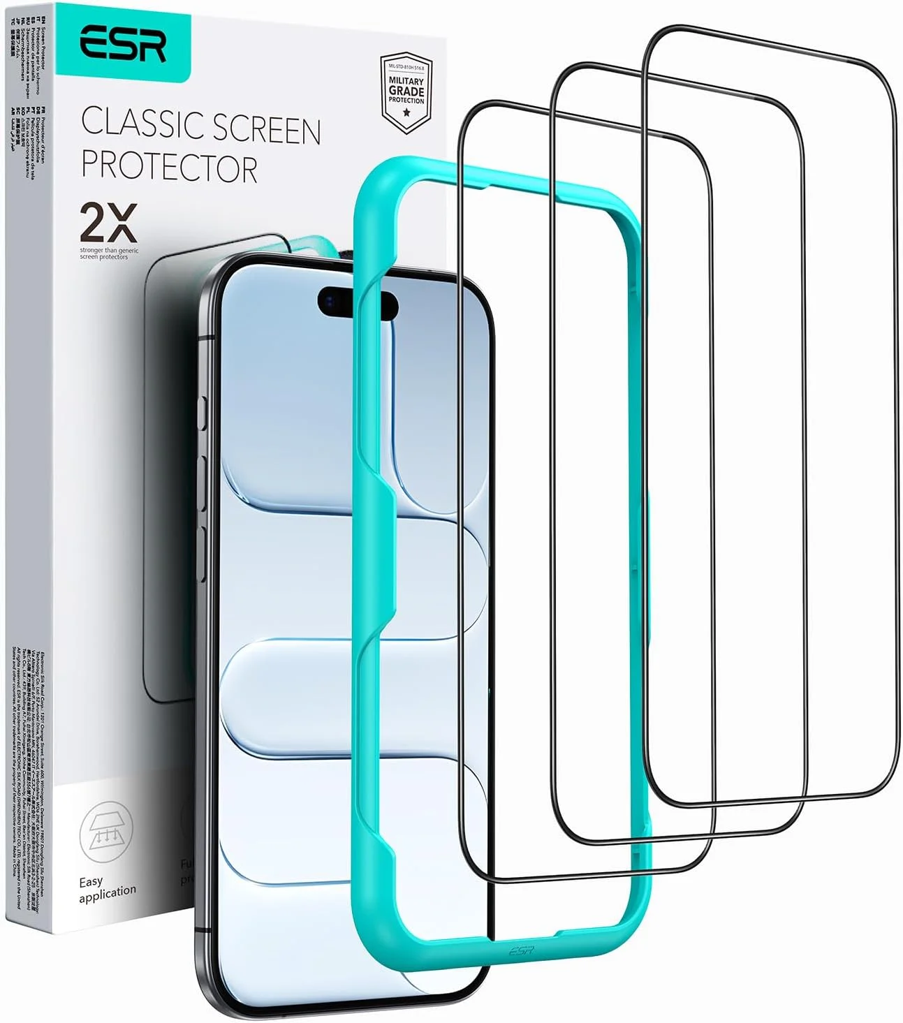 محافظ صفحه نمایش شیشه ای ESR مدل Air مناسب برای آیفون، سختی 9H، مقاوم در برابر شکستگی، پوشش کامل، به همراه ابزار نصب آسان، شفافیت HD، مقاوم در برابر خراش محافظ صفحه نمایش شیشه ای ESR مدل Air مناسب برای آیفون، سختی 9H، مقاوم در برابر شکستگی، پوشش کامل، به همراه ابزار نصب آسان، شفافیت HD، مقاوم در برابر خراش