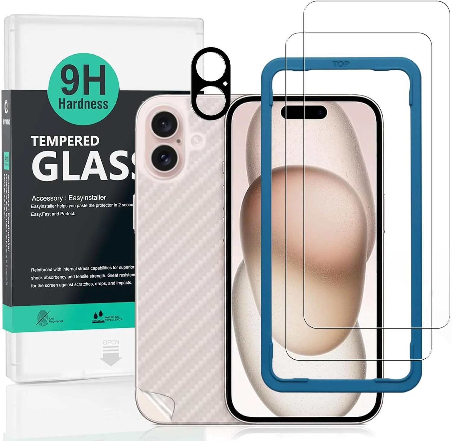 محافظ صفحه نمایش 2 عددی Ibywind سازگار با Apple iPhone 16 5G 6.1 اینچی، شیشه حرارت دیده با سختی 9H، همراه با 1 عدد محافظ لنز دوربین، 1 عدد فیلم فیبر کربن پشت، نصب آسان محافظ صفحه نمایش 2 عددی Ibywind سازگار با Apple iPhone 16 5G 6.1 اینچی، شیشه حرارت دیده با سختی 9H، همراه با 1 عدد محافظ لنز دوربین، 1 عدد فیلم فیبر کربن پشت، نصب آسان