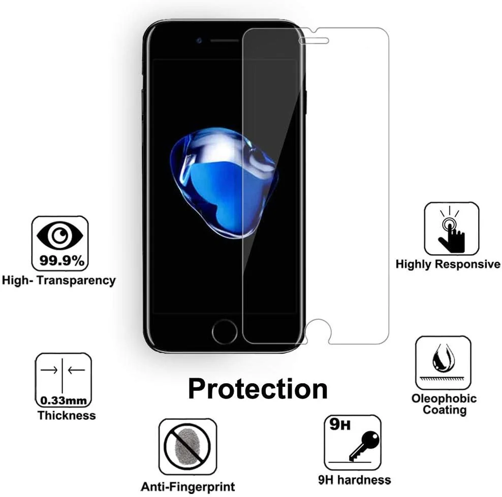 محافظ صفحه نمایش شیشه ای آیفون 8، 7، 6S، 6، [4.7 اینچ] شیشه حرارت دیده لبه 2.5D برای اپل