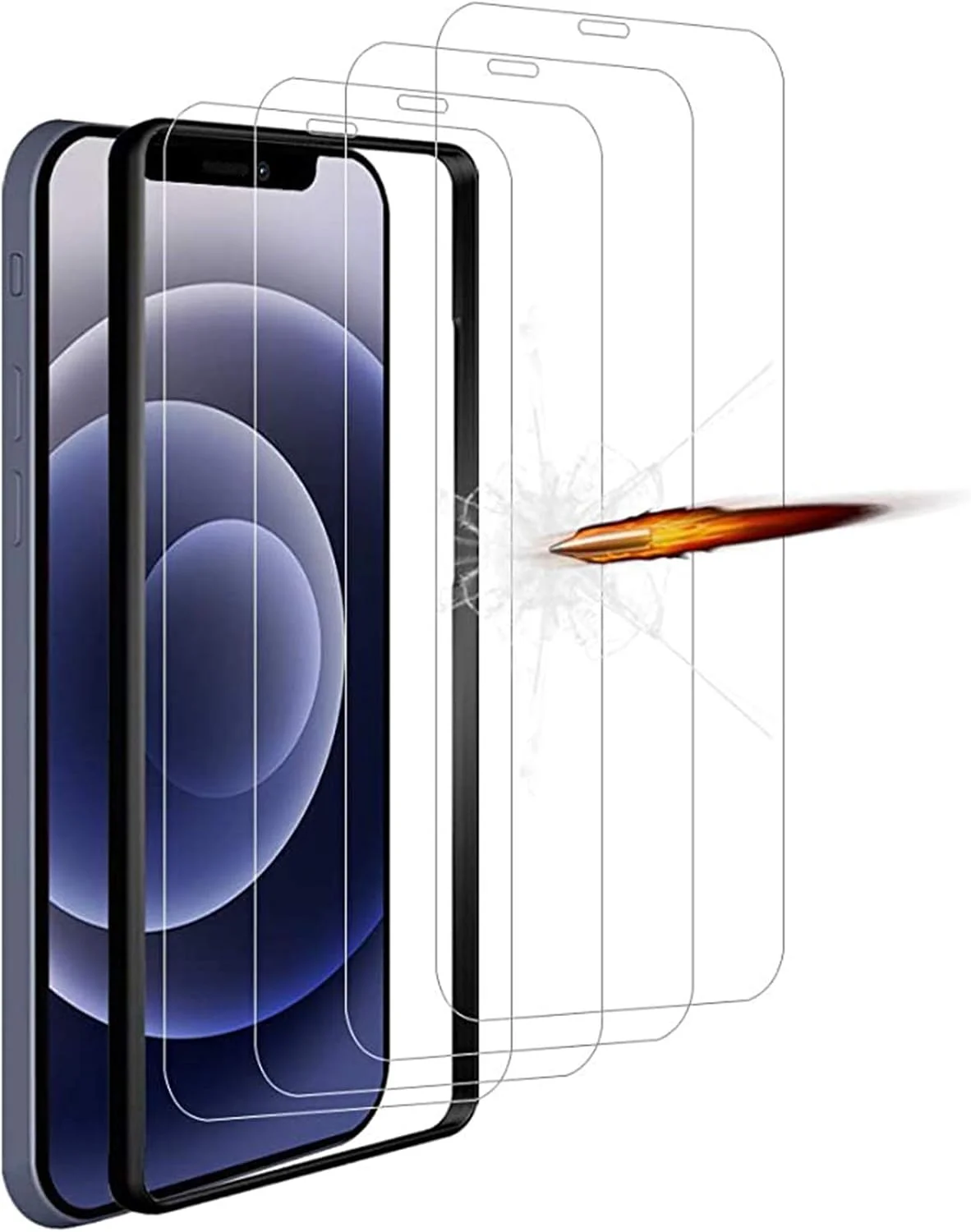 محافظ صفحه نمایش شیشه ای حرارت دیده سازگار با آیفون 12 [6.1 اینچ]، ضد خش با قاب تراز، بدون حباب، مقاوم در برابر خراش سازگار با اپل آیفون 12