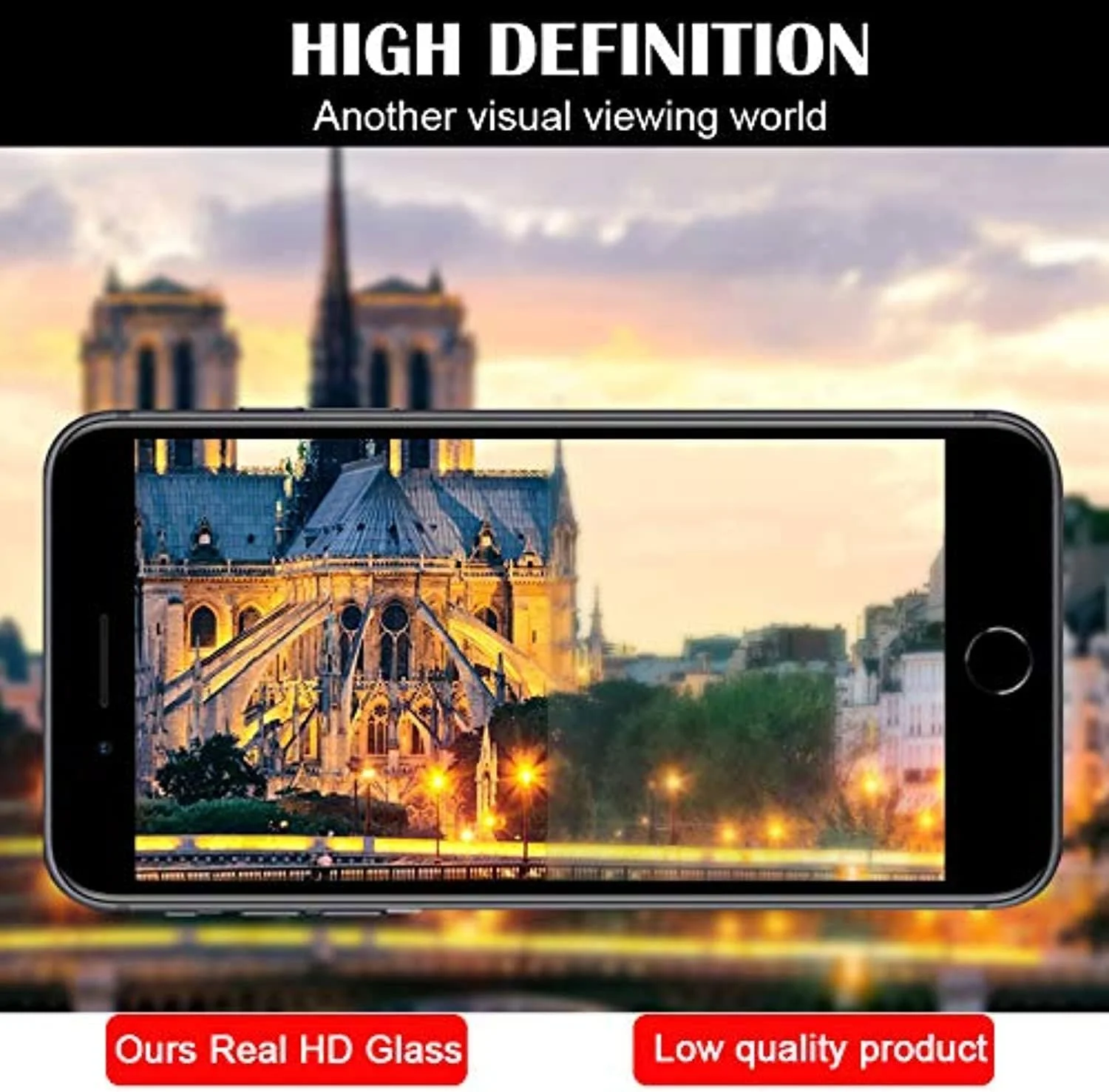 محافظ صفحه نمایش تمام صفحه شیشه ای حرارت دیده برای آیفون 8 و 7 اپل (4.7 اینچ) - بدون حباب / سطح منحنی لبه به لبه - مشکی