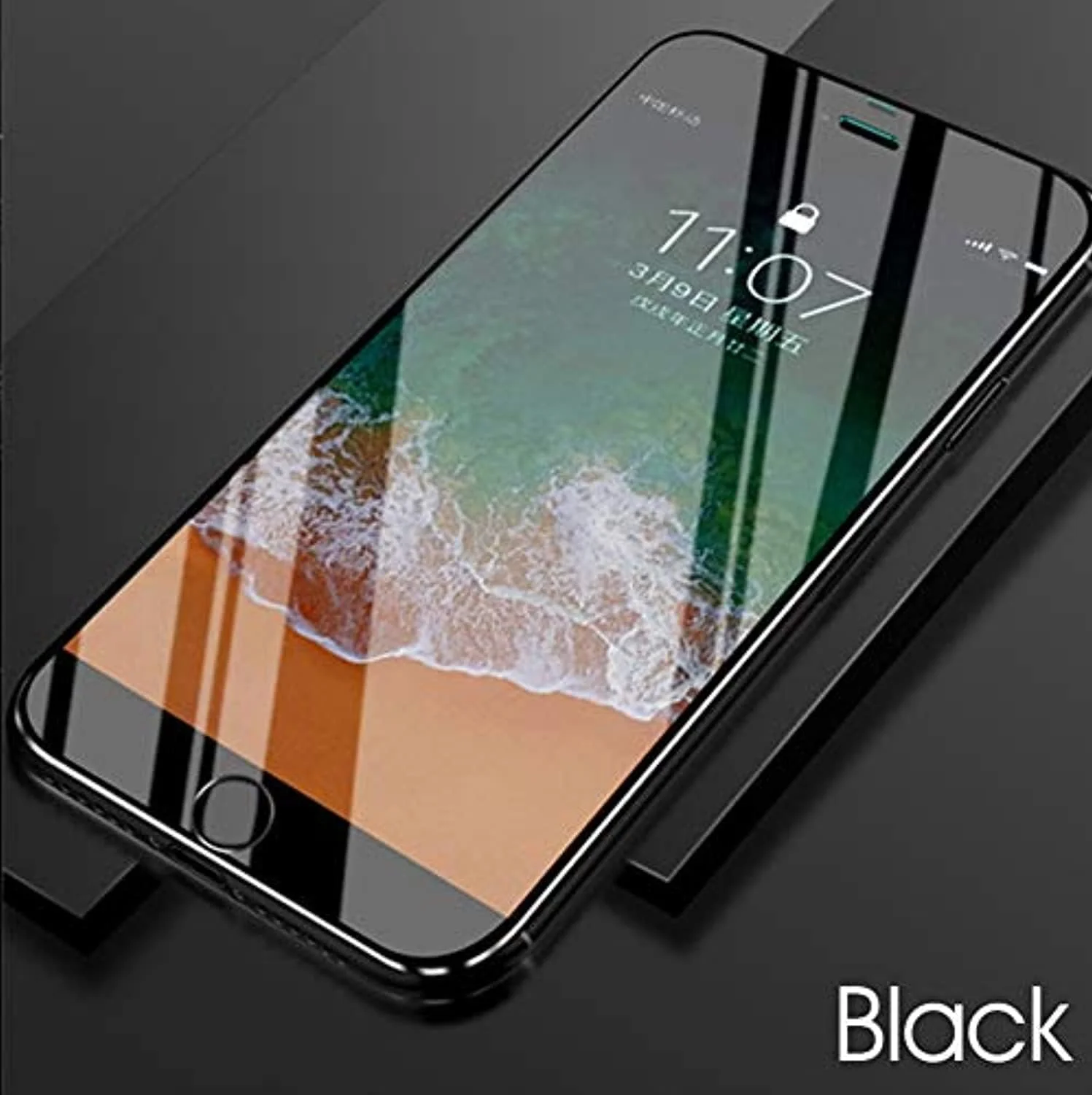 محافظ صفحه نمایش تمام صفحه شیشه ای حرارت دیده برای آیفون 8 و 7 اپل (4.7 اینچ) - بدون حباب / سطح منحنی لبه به لبه - مشکی