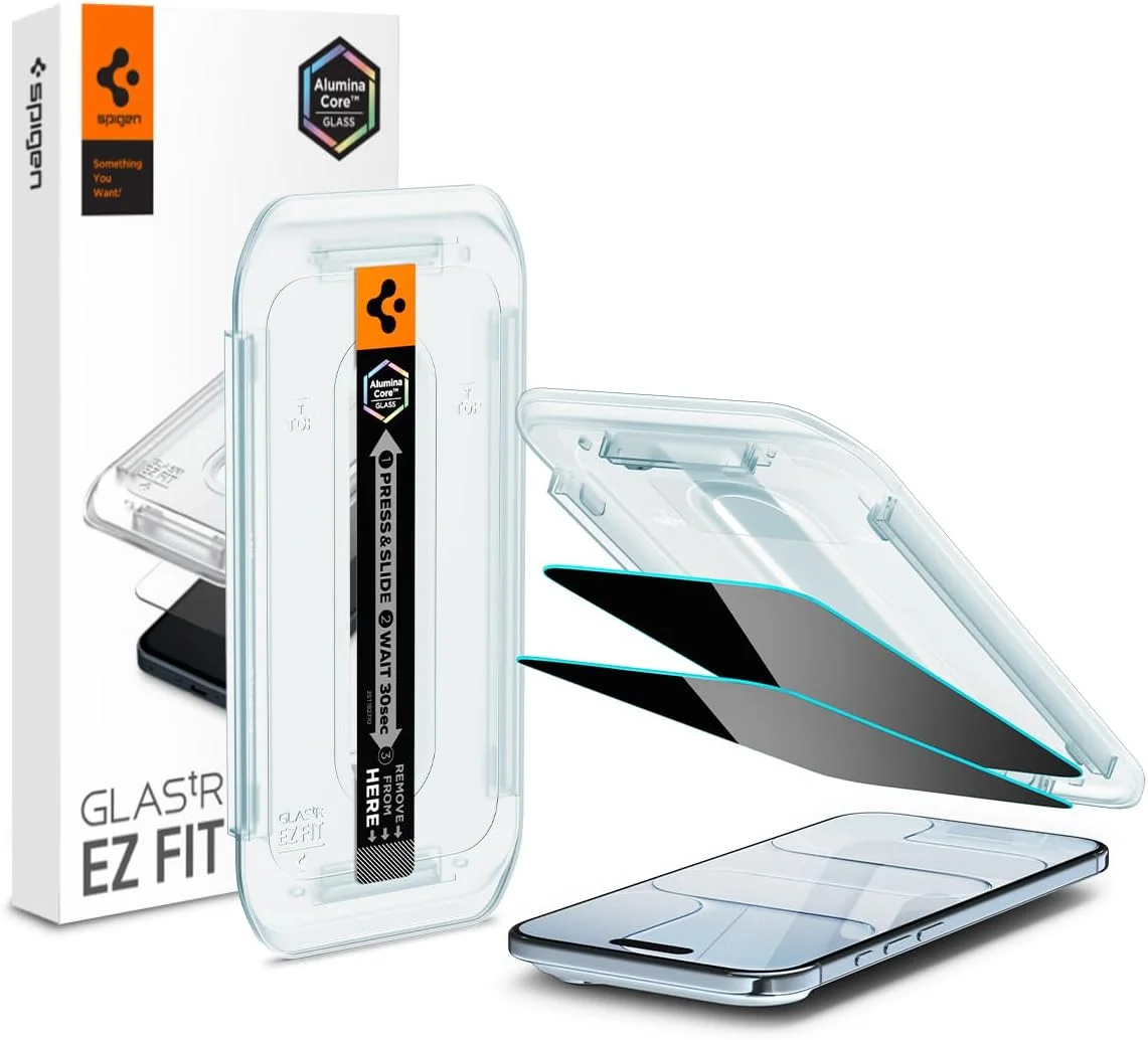 محافظ صفحه نمایش حریم خصوصی شیشه ای ممتاز Spigen GLAStR EZ FIT [2 عددی] برای آیفون ایر با فناوری تراز خودکار - 2 عددی