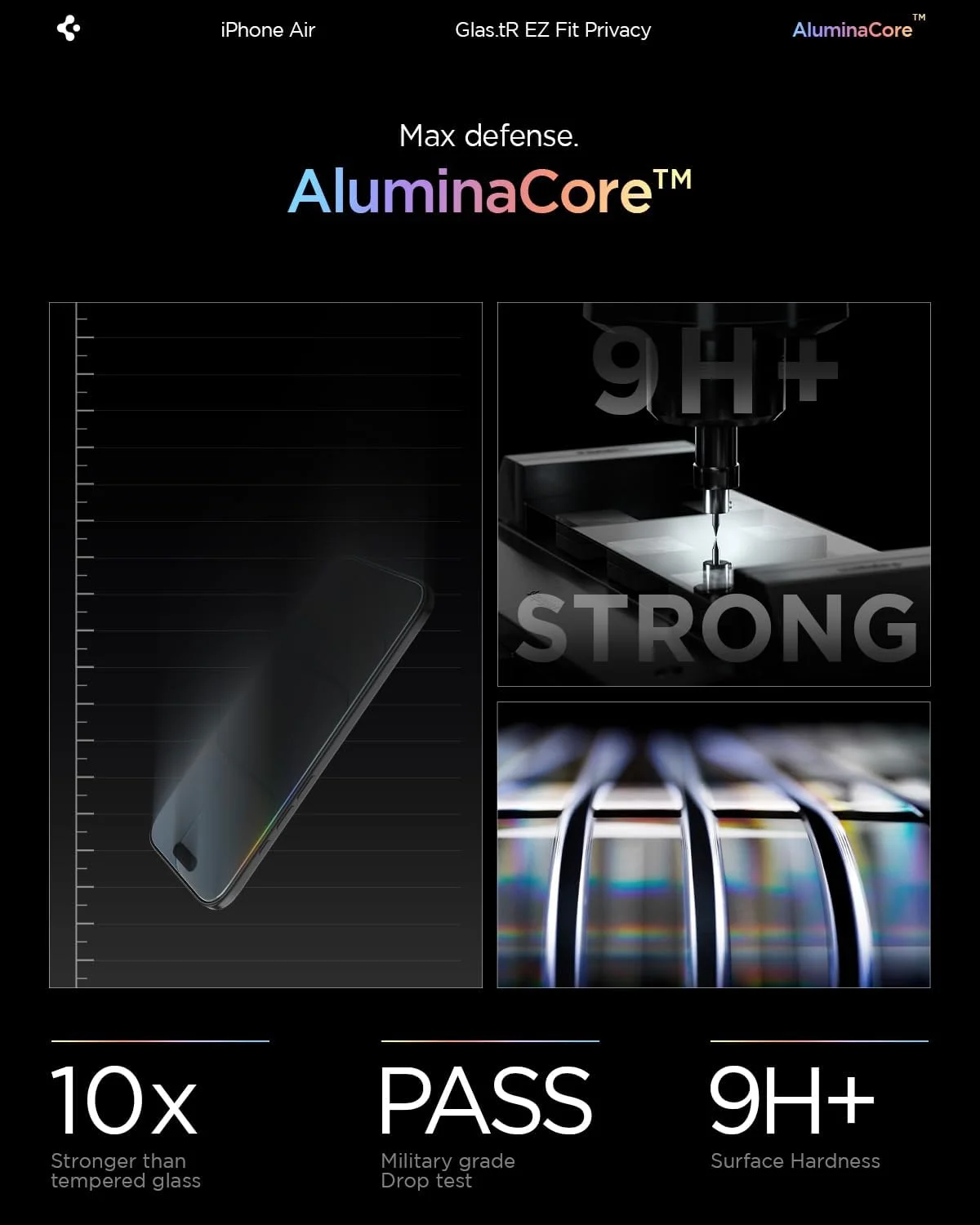 محافظ صفحه نمایش حریم خصوصی شیشه ای ممتاز Spigen GLAStR EZ FIT [2 عددی] برای آیفون ایر با فناوری تراز خودکار - 2 عددی