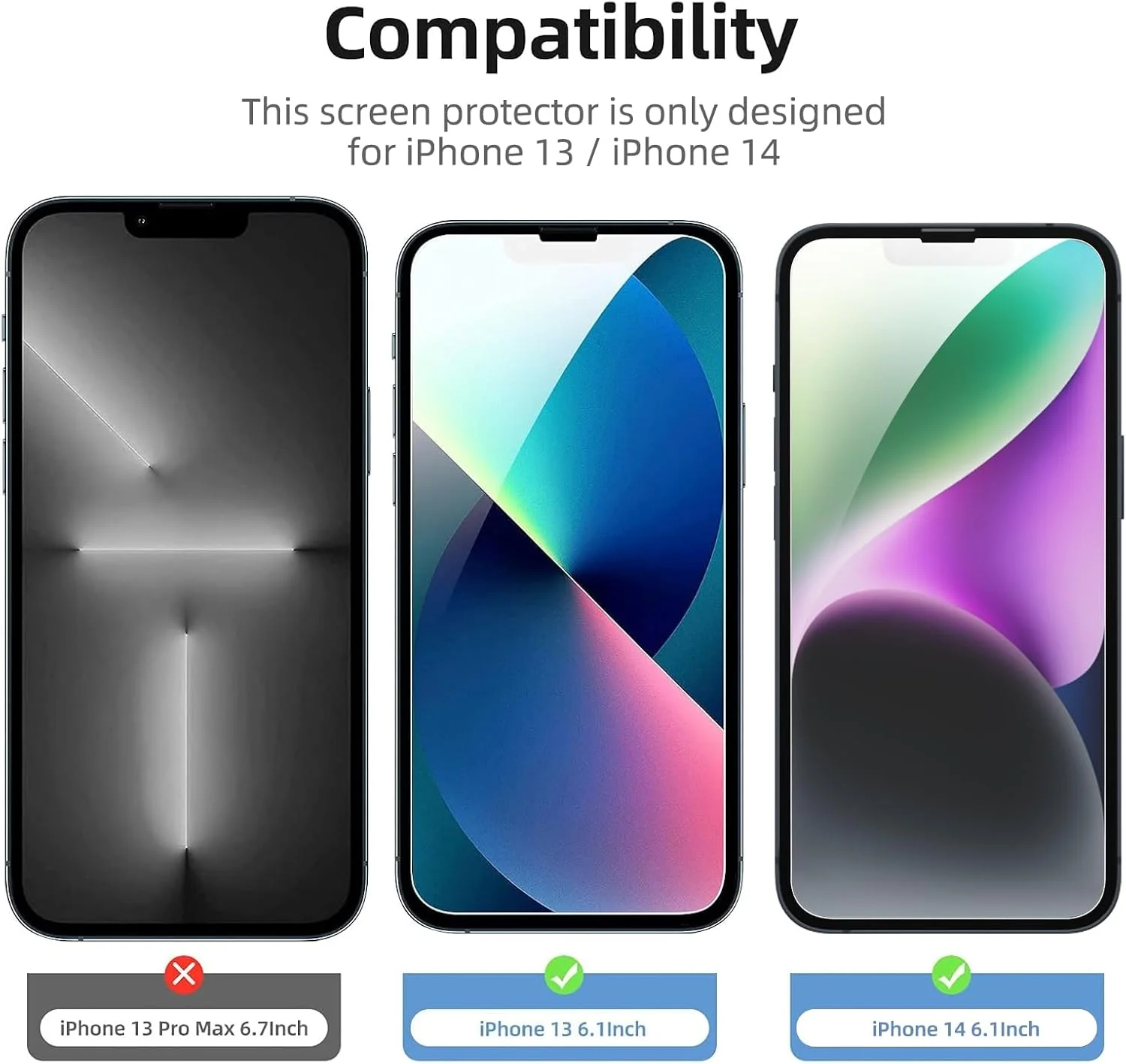 محافظ صفحه نمایش شیشه ای حرارت دیده NEW'C، بسته 3 عددی، مناسب برای آیفون 14، 13، 13 پرو (6.1 اینچ)، ضد خش، سختی 9H، محافظ صفحه نمایش HD، 0.33 میلی متر فوق العاده شفاف، فوق العاده مقاوم