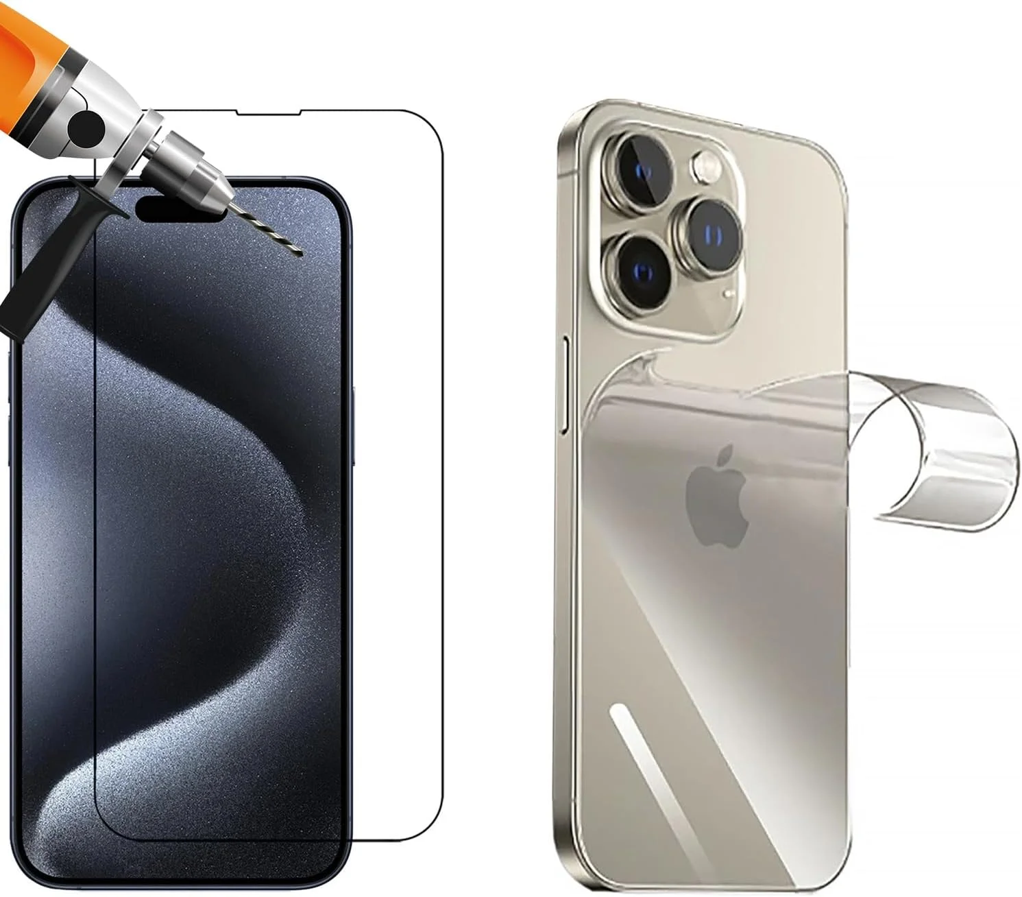 محافظ صفحه نمایش شیشه ای حرارت دیده PriceDumb برای آیفون 15 پرو مکس، جلو و پشت گوشی