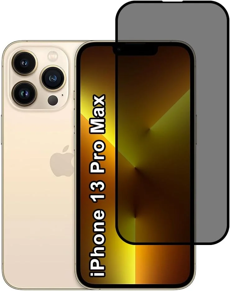 محافظ صفحه نمایش حریم خصوصی برای اپل آیفون 13 پرو مکس، سختی 9H، فیلم شیشه ای حرارت دیده ضد جاسوسی [محافظت 100% حریم خصوصی]، نصب آسان بدون حباب، پوشش کامل و ضد خش