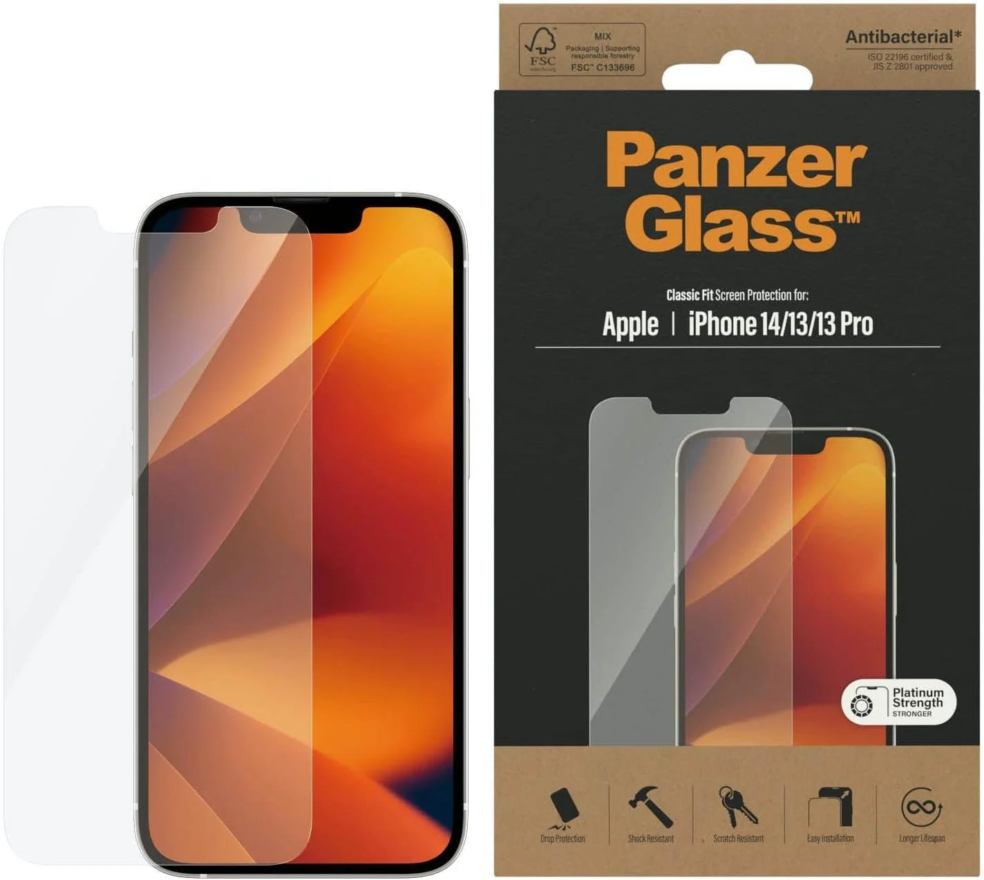 محافظ صفحه نمایش پانزرگلس مدل CLASSIC FIT مناسب برای گوشی اپل آیفون 14 2022 6.1 اینچ - شیشه حرارت دیده با پوشش ضد میکروبی، نصب آسان، مقاوم در برابر ضربه - شفاف محافظ صفحه نمایش پانزرگلس مدل CLASSIC FIT مناسب برای گوشی اپل آیفون 14 2022 6.1 اینچ - شیشه حرارت دیده با پوشش ضد میکروبی، نصب آسان، مقاوم در برابر ضربه - شفاف