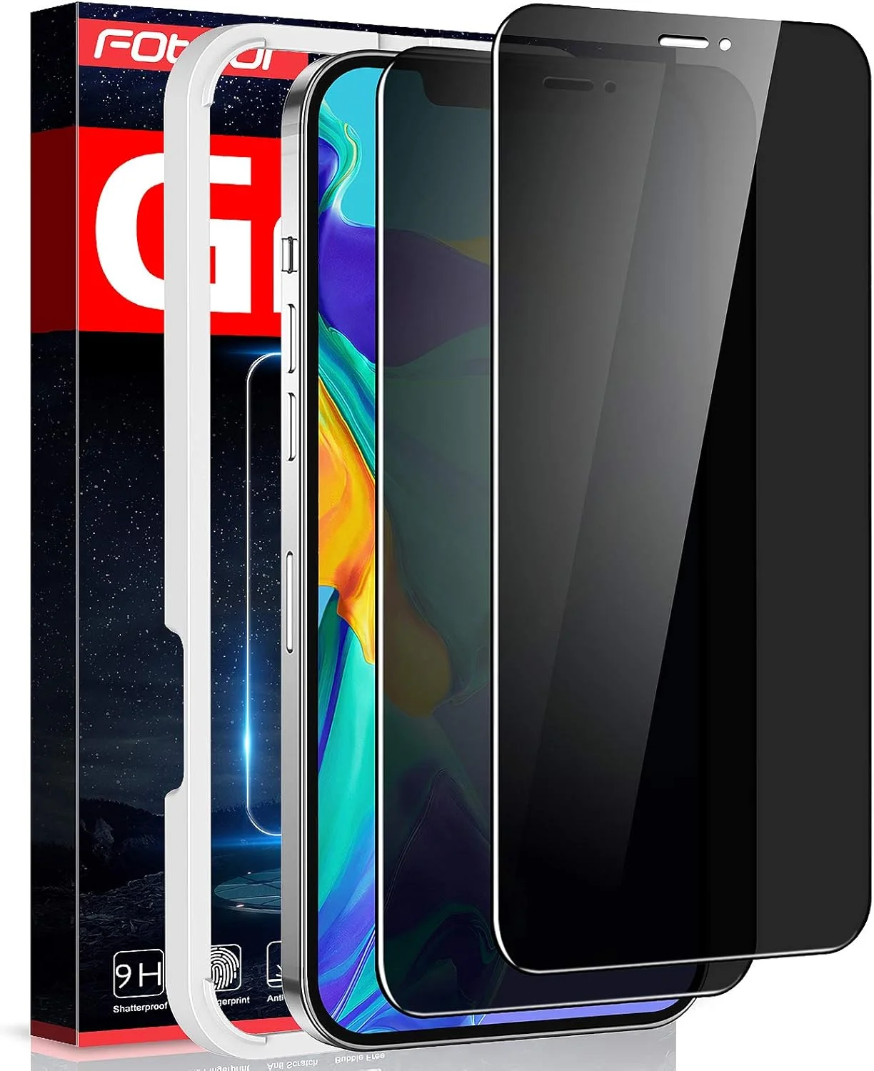 محافظ صفحه نمایش حریم خصوصی فوتبر برای آیفون 12، محافظ صفحه نمایش حریم خصوصی برای آیفون 12 پرو [2X ضد جاسوسی] [ضد شکستگی] پوشش کامل شیشه حرارت دیده 9H برای اپل آیفون 12 / آیفون 12 پرو 6.1 اینچ - بسته 2 عددی