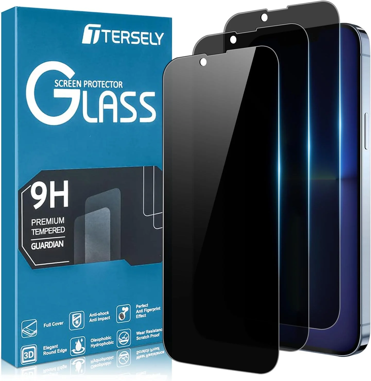 محافظ صفحه نمایش حریم خصوصی T Tersely [بسته 3 عددی] برای آیفون 13 پرو مکس، پوشش کامل لبه به لبه، محافظ صفحه نمایش منحنی ضد جاسوسی سازگار با قاب برای اپل آیفون 13 پرو مکس (6.7 اینچ)