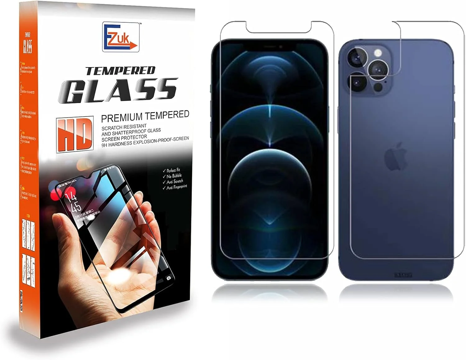 محافظ صفحه نمایش شیشه ای حرارت دیده 2 در 1 جلو و پشت برای اپل آیفون 12 پرو و آیفون 11 [نصب آسان، مقاومت 9H در برابر خراش، ضد حباب]