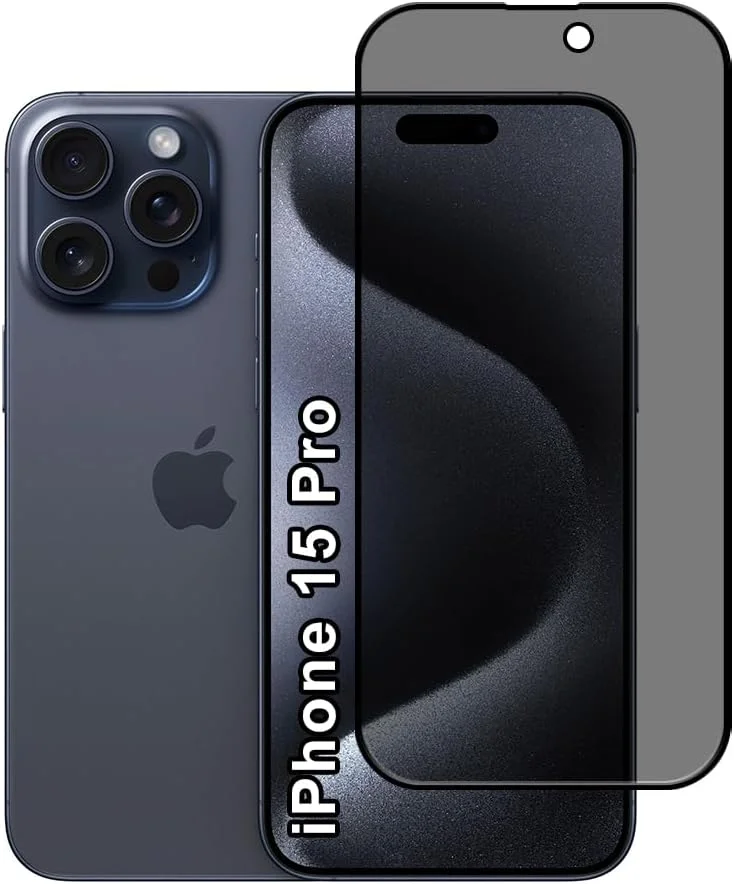 محافظ صفحه نمایش حریم خصوصی برای آیفون 15 پرو، سختی 9H، فیلم شیشه ای حرارت دیده ضد جاسوسی [محافظت 100% حریم خصوصی]، نصب آسان بدون حباب، پوشش کامل و ضد خش