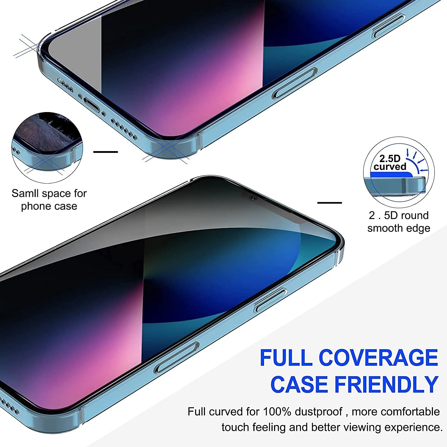 محافظ صفحه نمایش حریم خصوصی T Tersely [بسته 3 عددی] برای آیفون 13 پرو مکس، پوشش کامل لبه به لبه، محافظ صفحه نمایش منحنی ضد جاسوسی سازگار با قاب برای اپل آیفون 13 پرو مکس (6.7 اینچ)