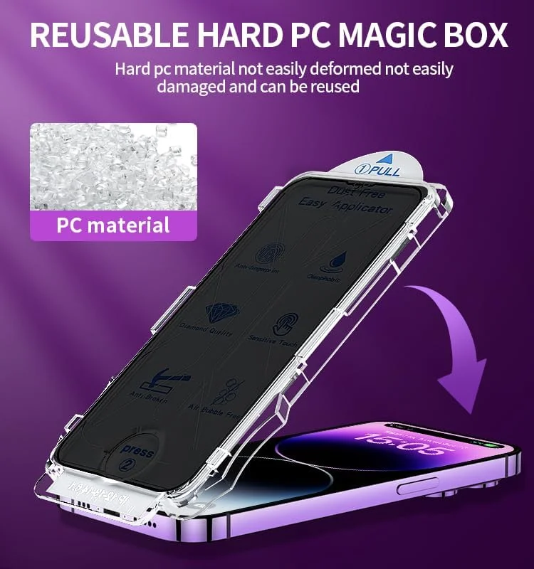 محافظ صفحه نمایش شیشه ای حریم خصوصی سازگار با آیفون 15 پرو (2 عددی)، [کیت ضد گرد و غبار] شیشه حرارت دیده 6.1 اینچی [موقعیت یابی خودکار] نصب آسان پوشش کامل ضد اثر انگشت