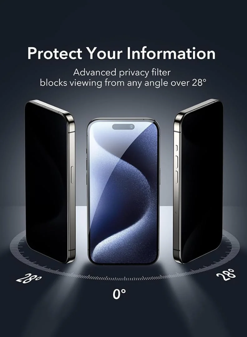 محافظ صفحه نمایش حریم خصوصی گجت شیلد برای اپل آیفون 16 پرو مکس، سختی 9H، فیلم شیشه ای حرارت دیده ضد جاسوسی [محافظت 100% از حریم خصوصی]، نصب آسان بدون حباب، پوشش کامل و ضد خش