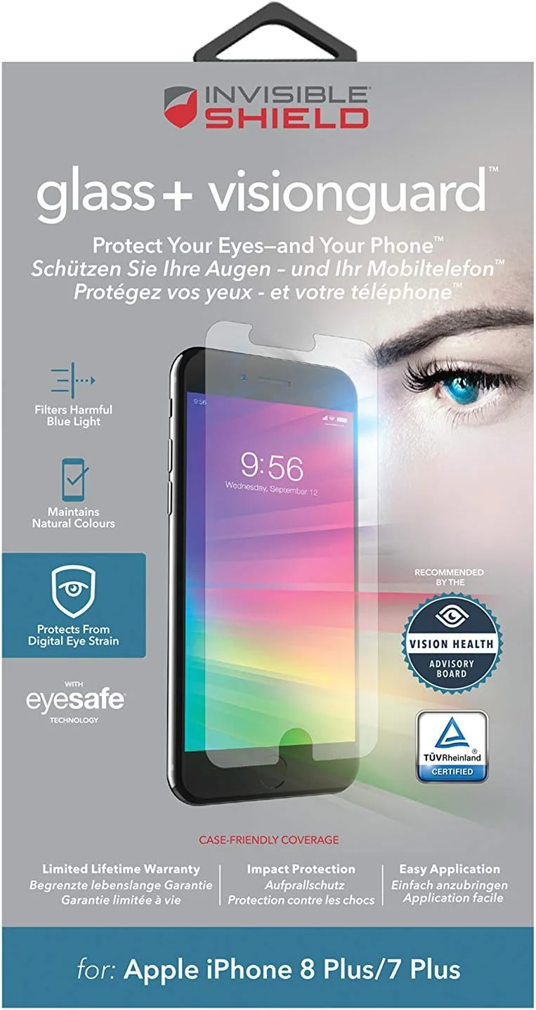 محافظ صفحه نمایش شیشه ای ZAGG InvisibleShield Glass+ VisionGuard برای تلفن همراه، Apple iPhone iP8 Plus/iP7 Plus/iP6 Plus/iP6s Plus شفاف محافظ صفحه نمایش شیشه ای ZAGG InvisibleShield Glass+ VisionGuard برای تلفن همراه، Apple iPhone iP8 Plus/iP7 Plus/iP6 Plus/iP6s Plus شفاف