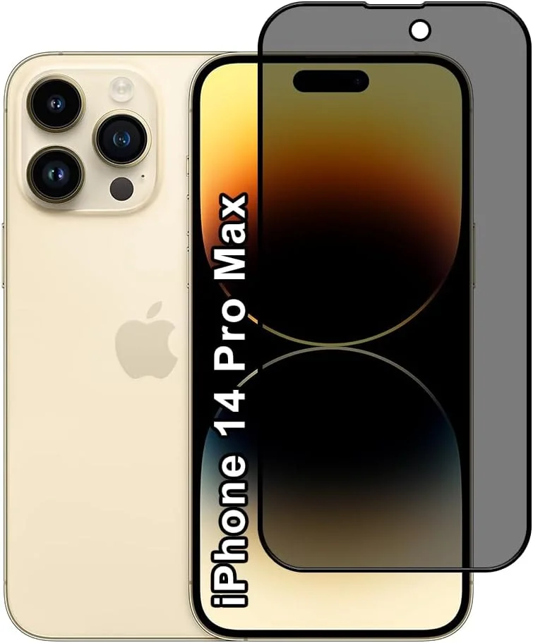 محافظ صفحه نمایش حریم خصوصی برای اپل آیفون 14 پرو مکس، سختی 9H، فیلم شیشه ای حرارت دیده ضد جاسوسی [محافظت 100% از حریم خصوصی]، نصب آسان بدون حباب، پوشش کامل و ضد خش
