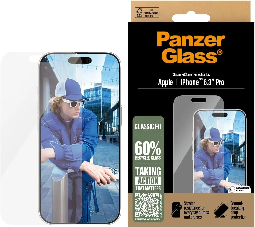 محافظ صفحه نمایش PanzerGlass Classic Fit برای Apple iPhone 16 Pro 6.3" 2024 | مقاوم در برابر افتادن و خراش، شیشه حرارت دیده با اندازه استاندارد، ضد اثر انگشت، نصب آسان، سازگار با قاب - شفاف محافظ صفحه نمایش PanzerGlass Classic Fit برای Apple iPhone 16 Pro 6.3" 2024 | مقاوم در برابر افتادن و خراش، شیشه حرارت دیده با اندازه استاندارد، ضد اثر انگشت، نصب آسان، سازگار با قاب - شفاف