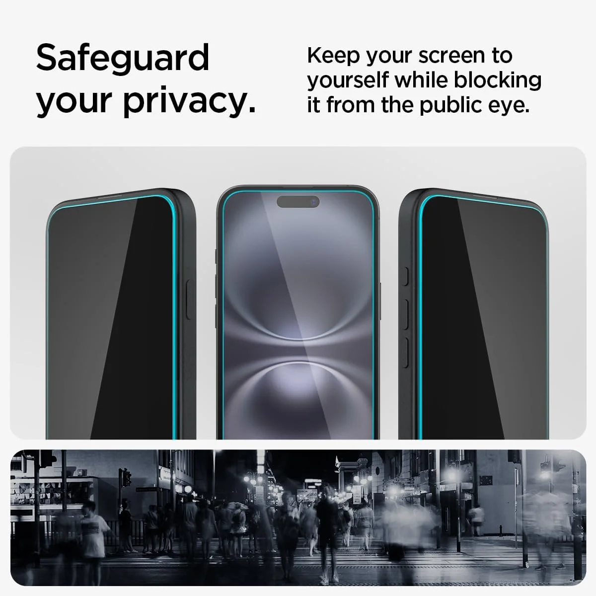 محافظ صفحه نمایش حریم خصوصی شیشه ای ممتاز Spigen GLAStR EZ FIT [بسته 2 عددی] طراحی شده برای آیفون 15 پلاس/آیفون 16 پلاس با فناوری تراز خودکار - بسته 2 عددی