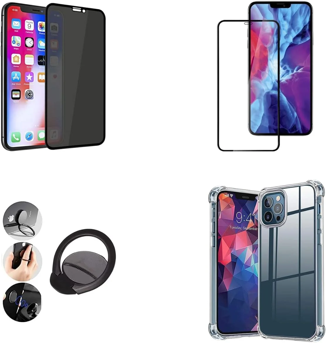 (بسته 4 عددی) محافظ صفحه نمایش شیشه ای حرارت دیده برای آیفون 13 پرو، حریم خصوصی، قاب محافظ شفاف با جذب شوک ضد خش، حلقه مغناطیسی تلفن